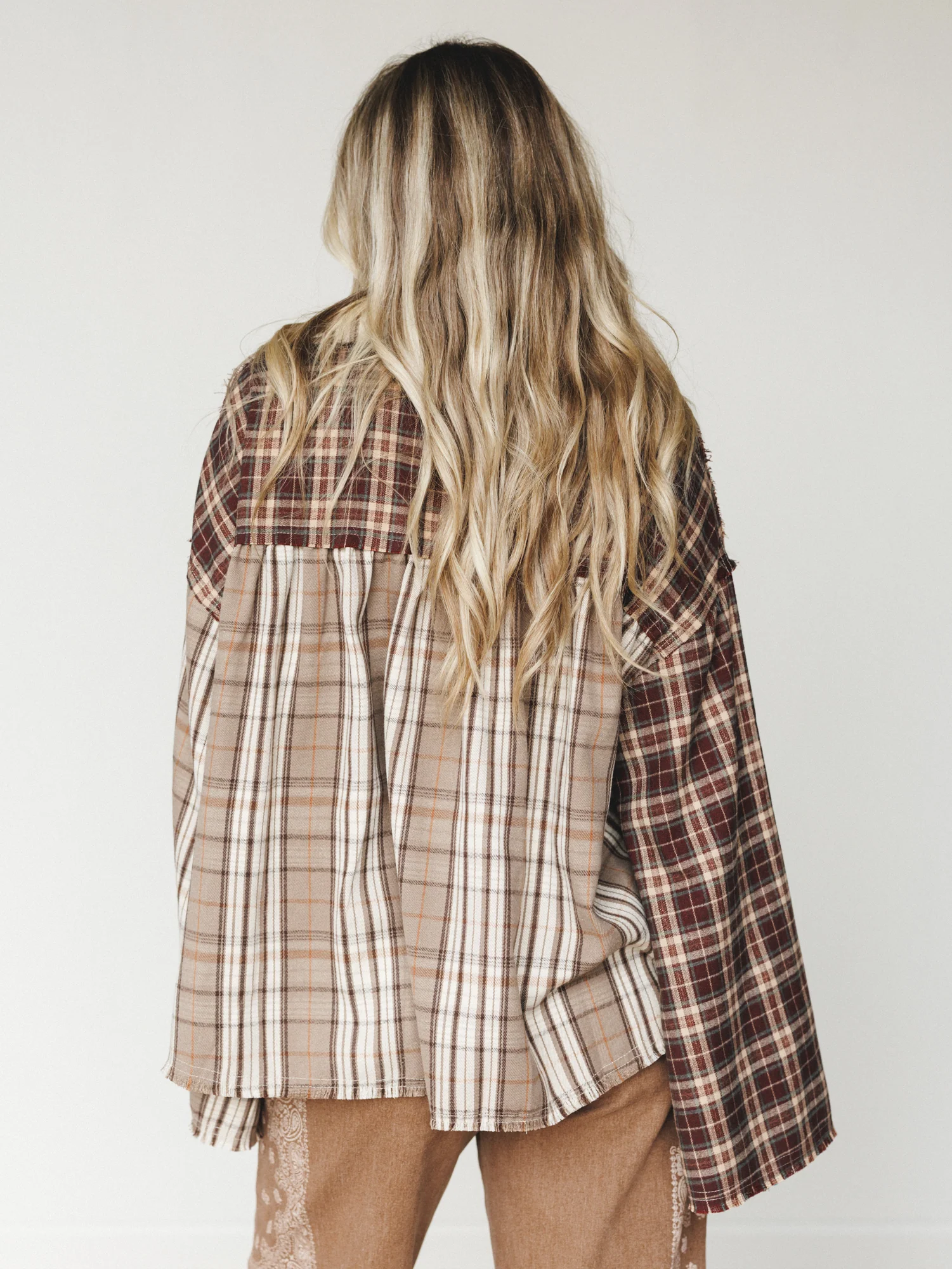 Plaid Flannel Bell Sleeve Top - Brown - Image 5