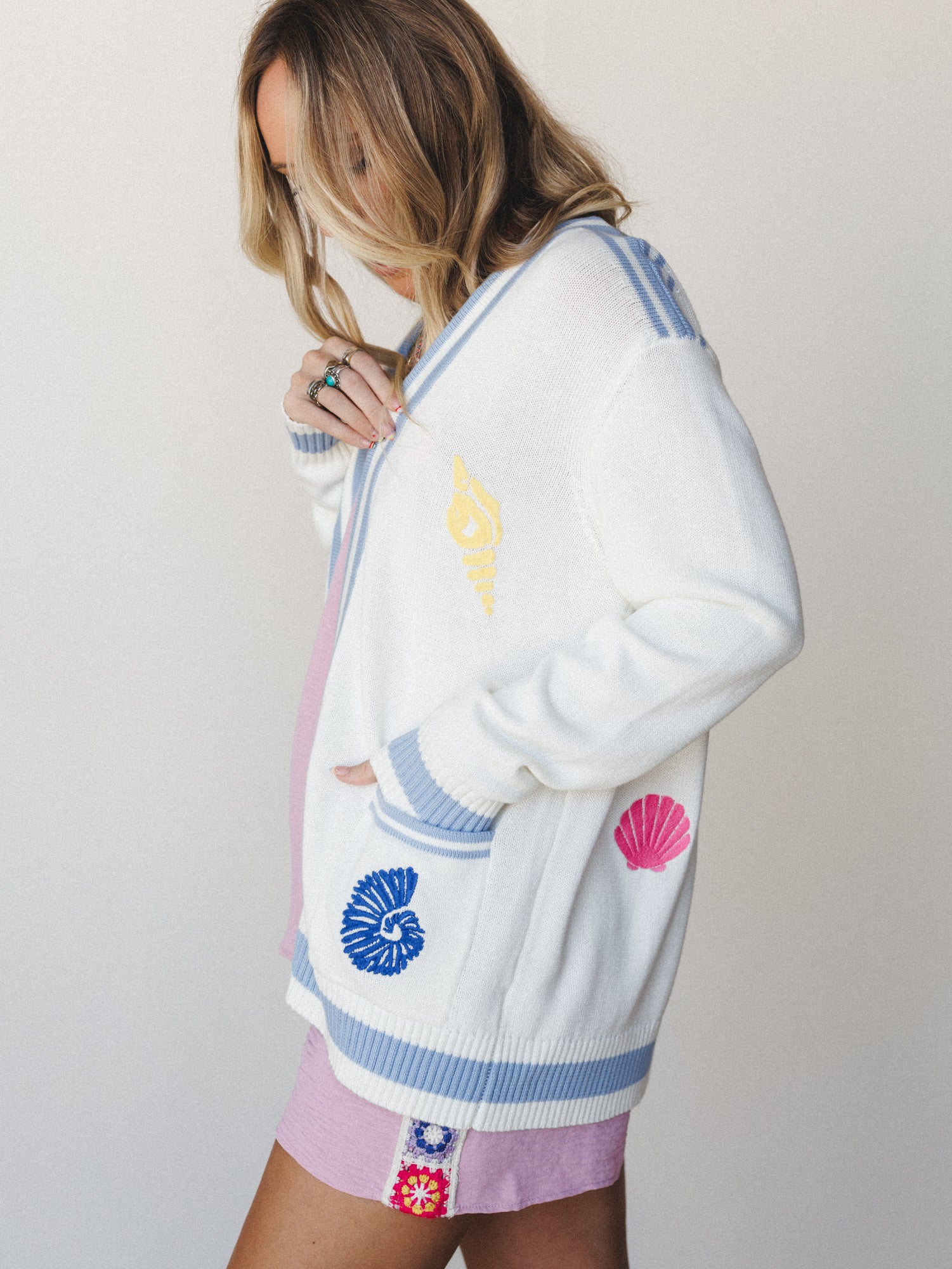 Pocket Full Of Shells Cardigan - Blue Foam