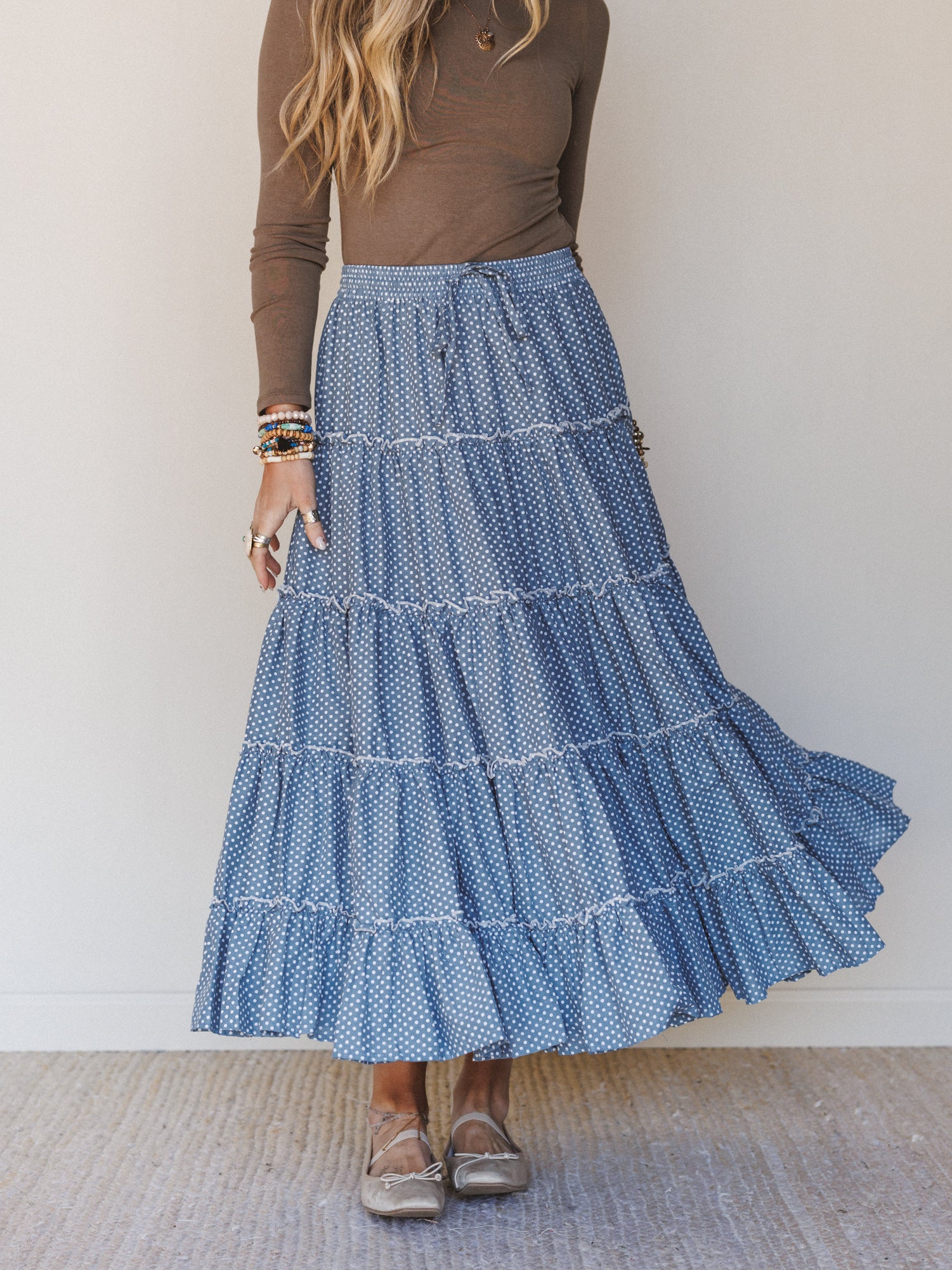 Polka Dot Darling Maxi Skirt - Denim - Image 6