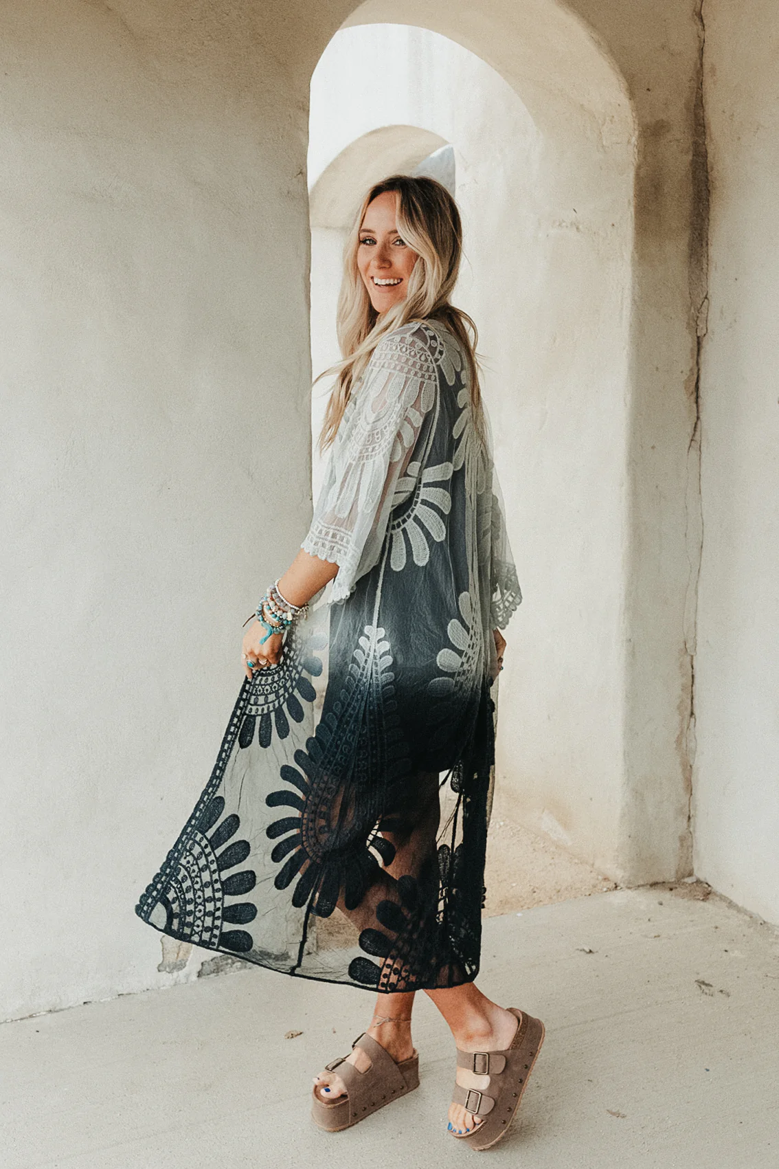 Poolside Ombre Lace Kimono - Black - Image 4