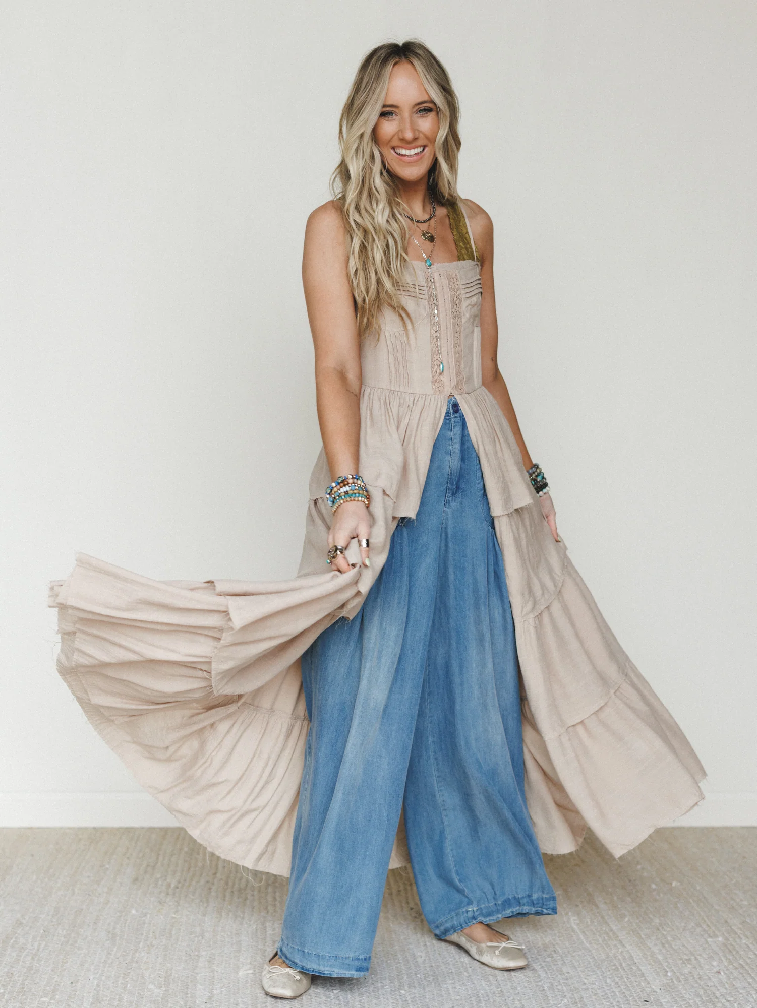 Prairie Breeze Tiered Maxi Top - Sand - Image 2