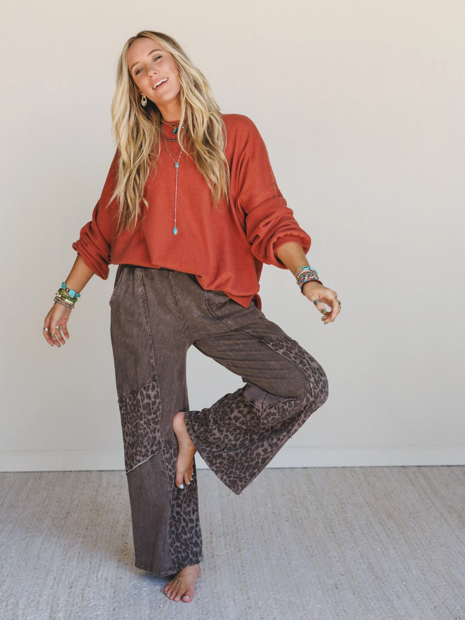 Printed Spirit Wide Leg Pants - Brown - Image 3