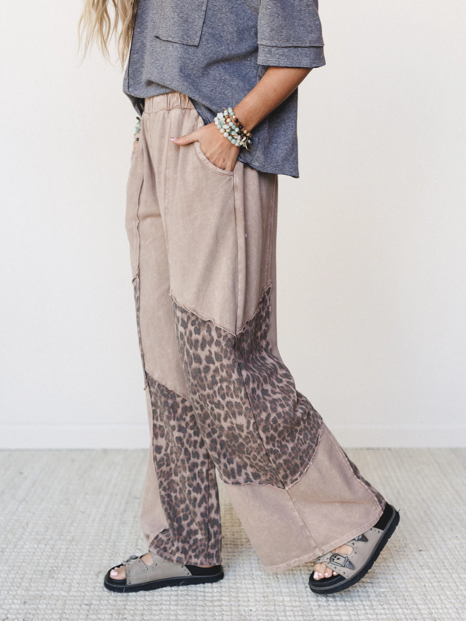 Printed Spirit Wide Leg Pants - Latte - Image 5