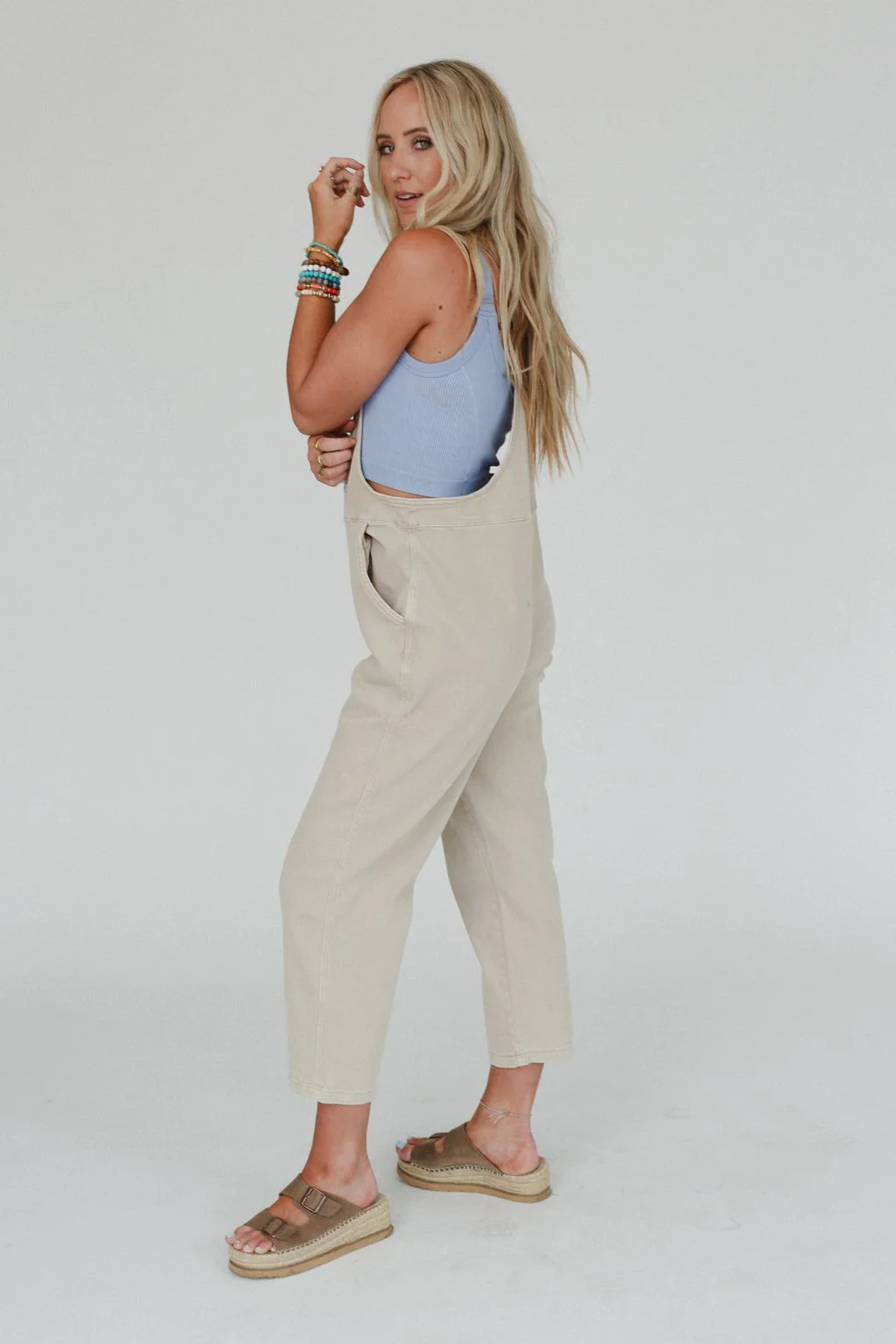 Priya Knot Strap Overalls - Beige - Image 5