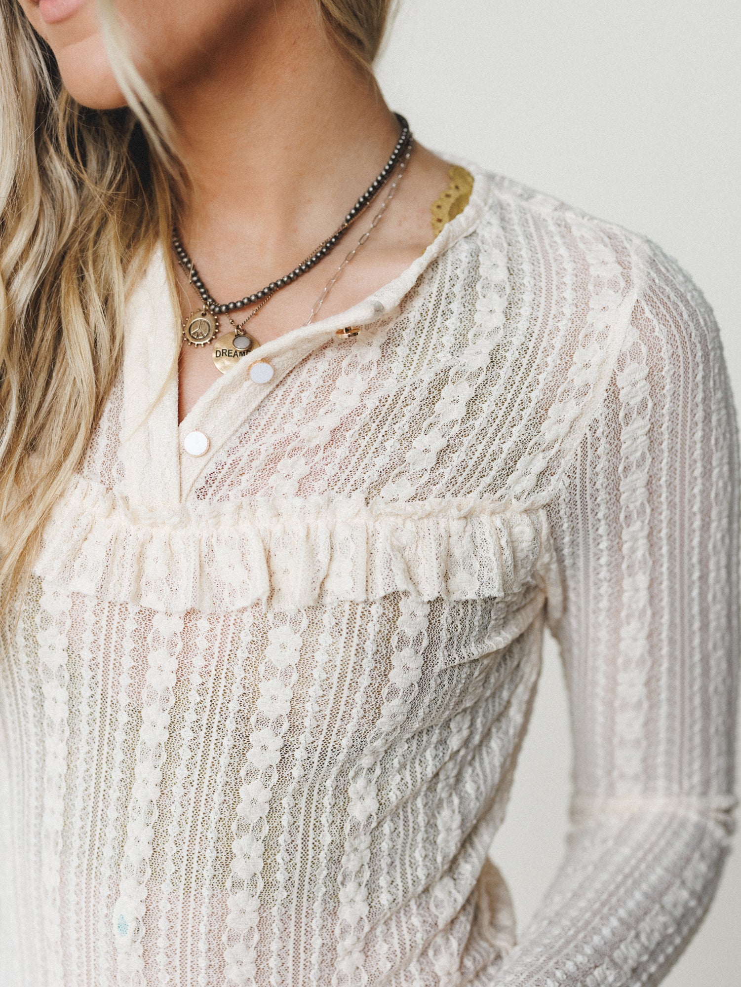 Quaint Darling Lace Long Sleeve Top - Cream - Image 3