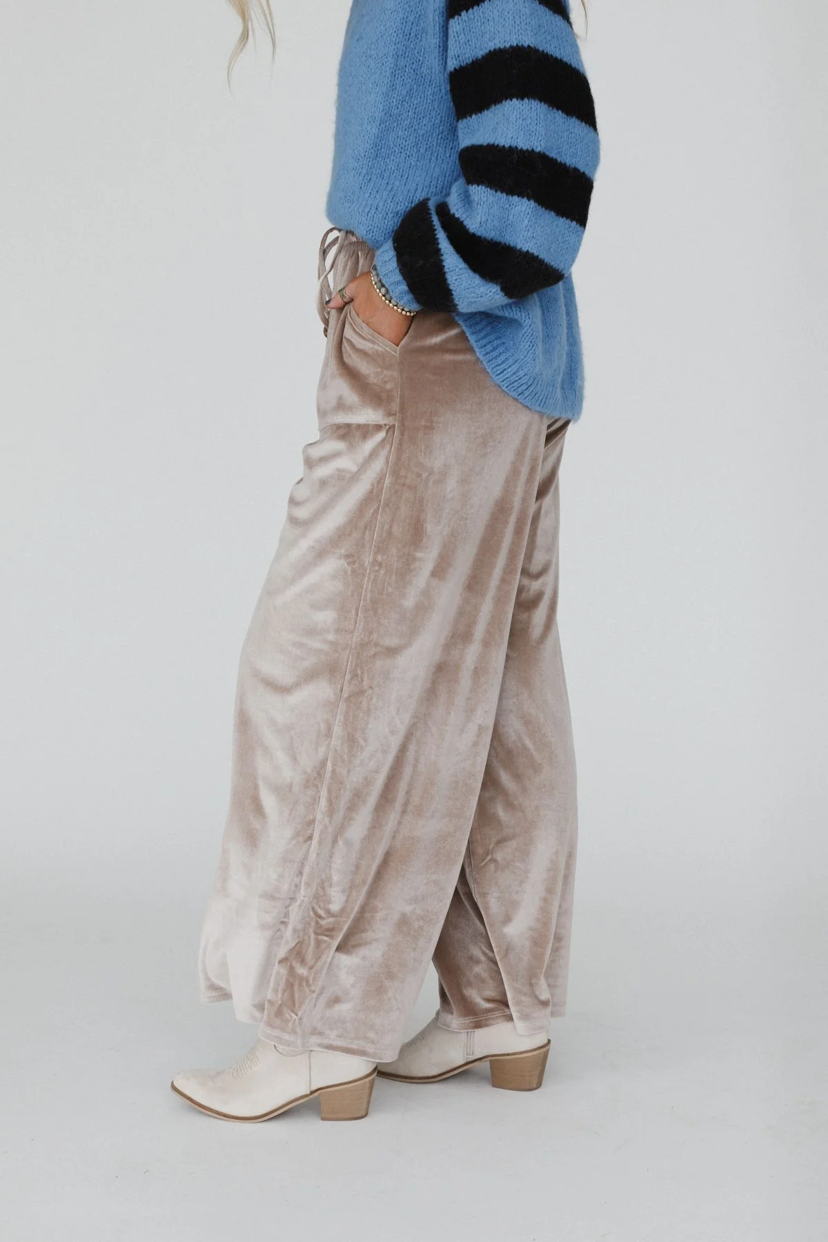 The Nest Relaxing Robin Velvet Wide Leg Pant - Taupe - Image 4
