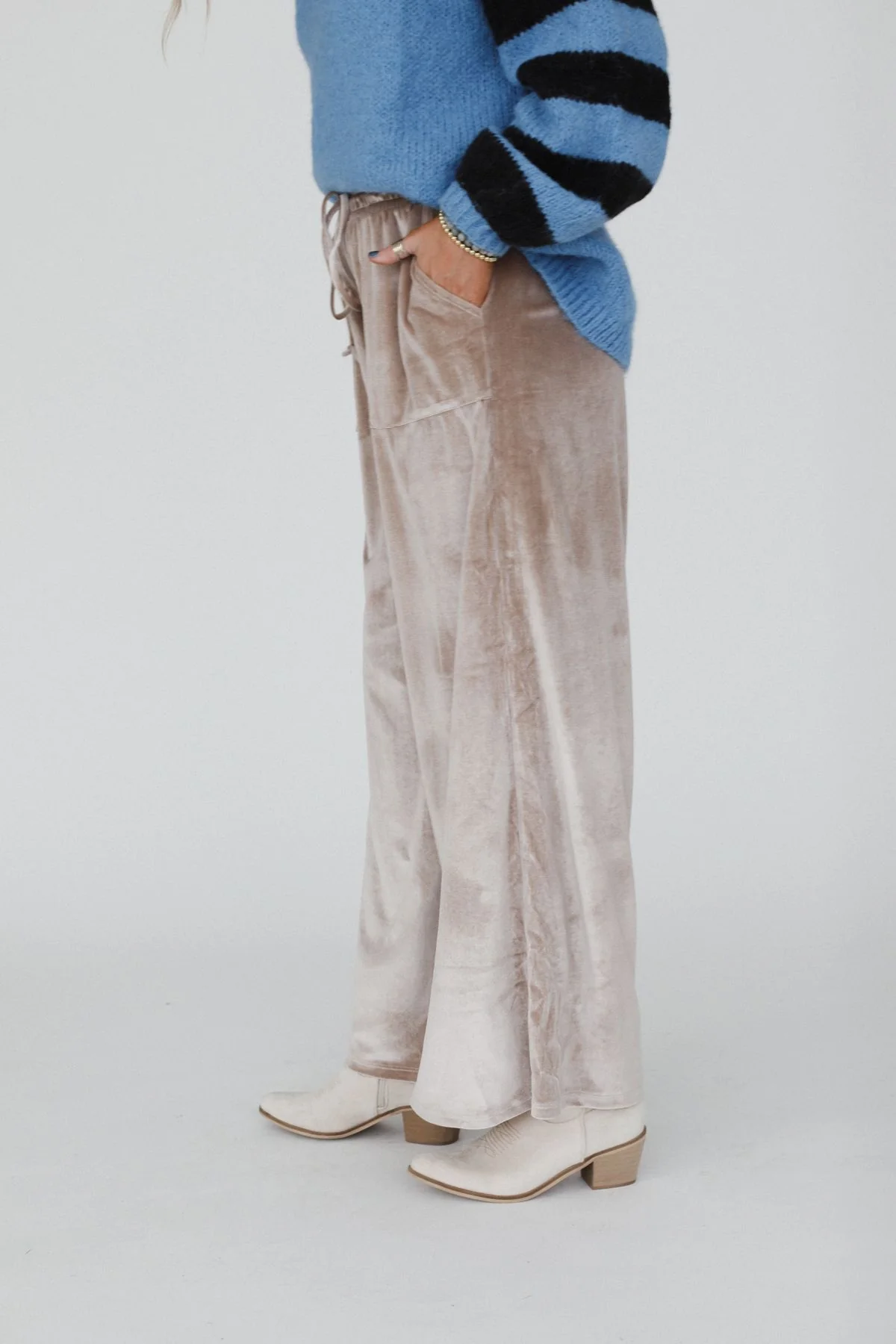 The Nest Relaxing Robin Velvet Wide Leg Pant - Taupe - Image 6