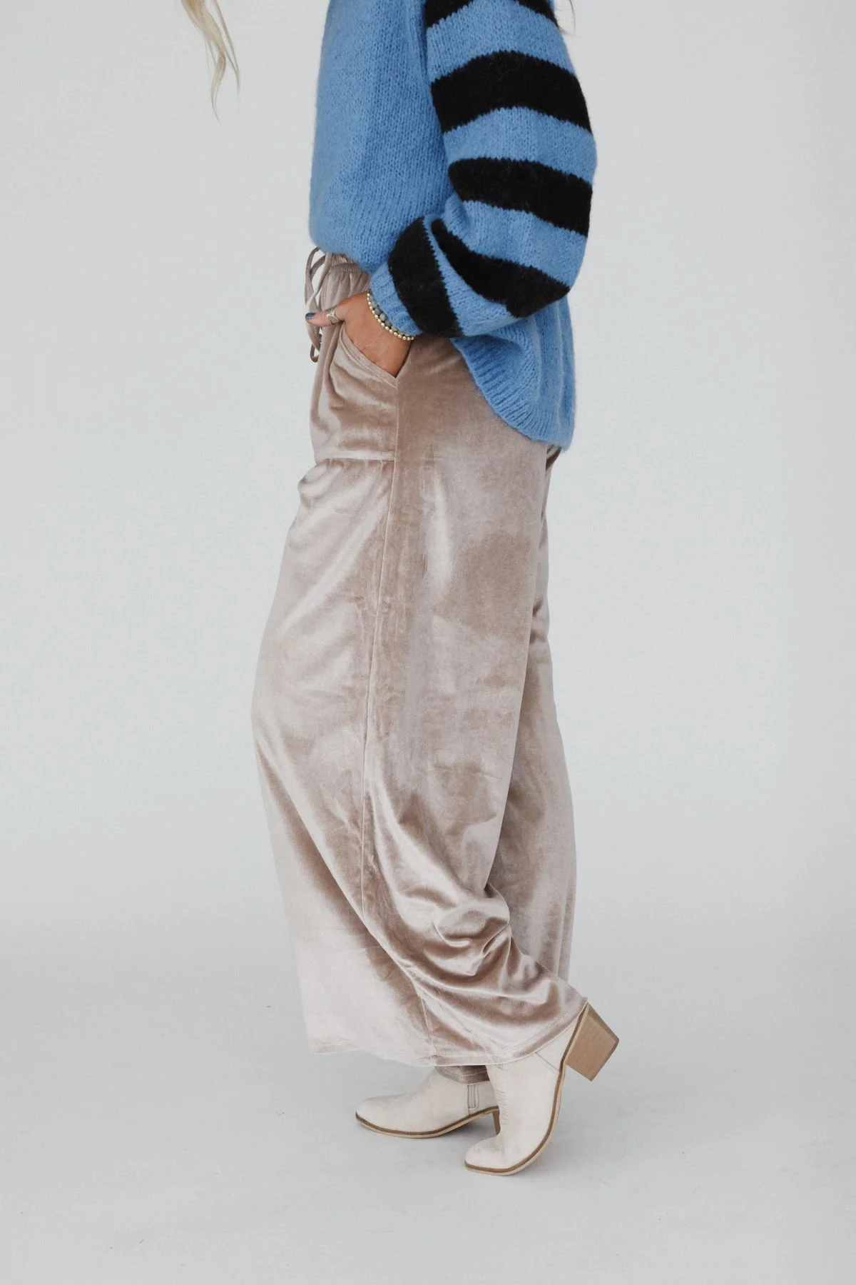 The Nest Relaxing Robin Velvet Wide Leg Pant - Taupe - Image 7