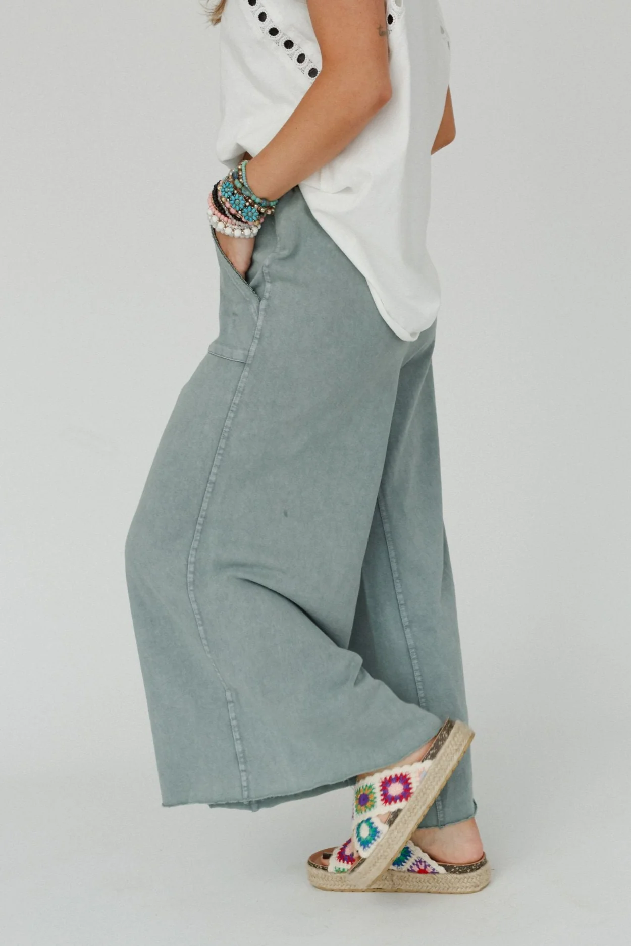 Relaxing Robin Wide Leg Pant - Faded Teal - Image 4