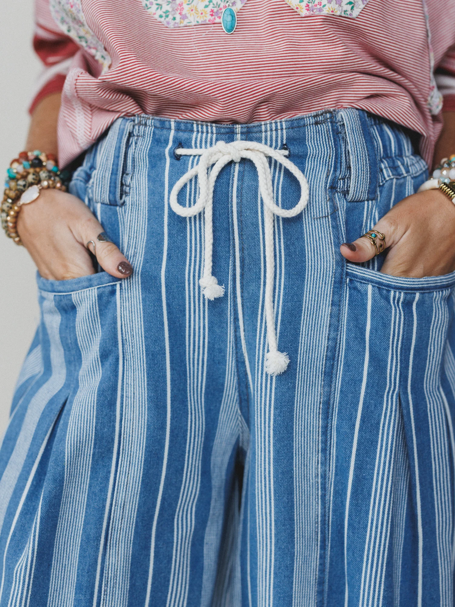Right Step Striped Pants  - Light Denim - Image 3