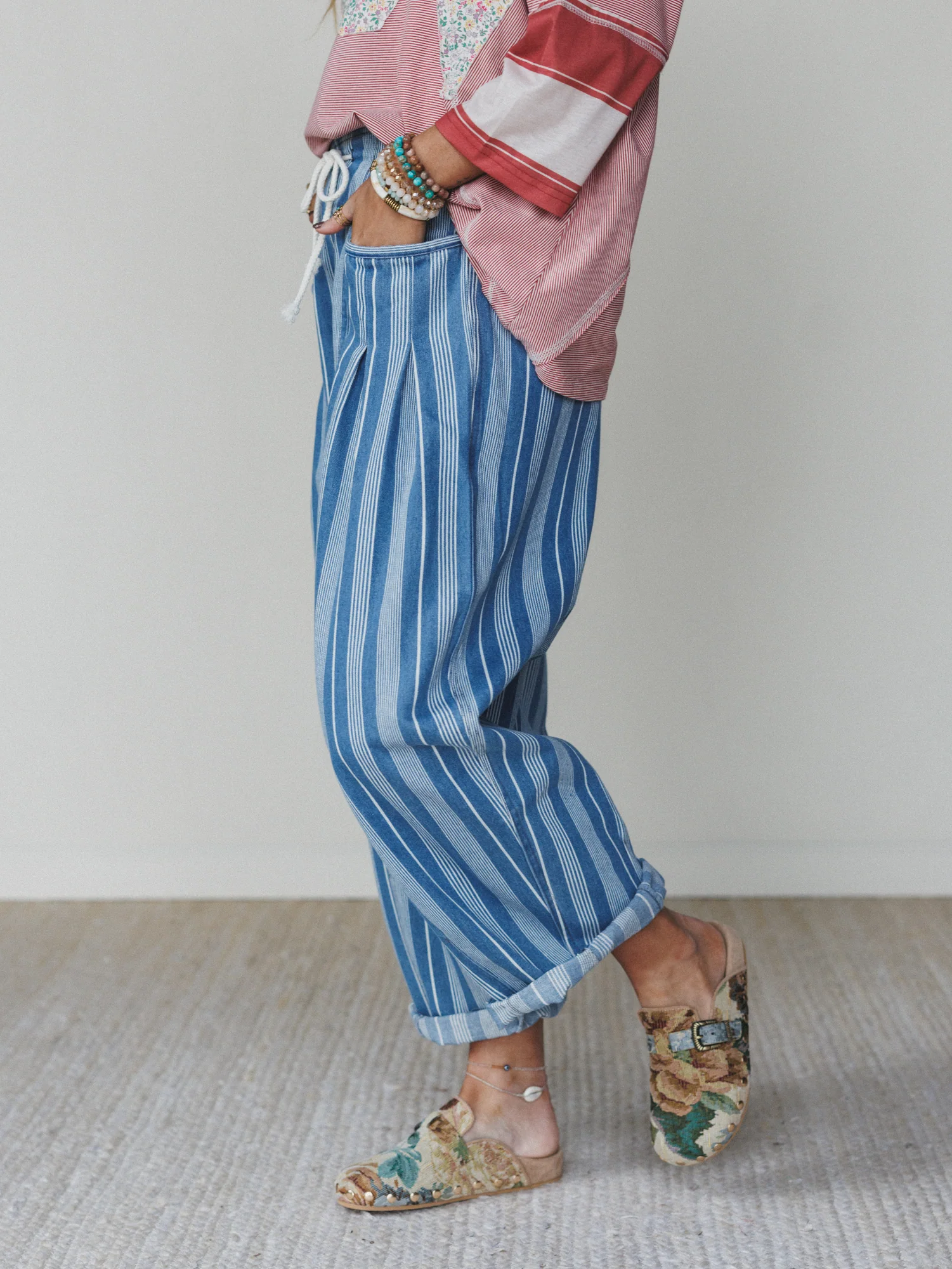Right Step Striped Pants  - Light Denim - Image 4