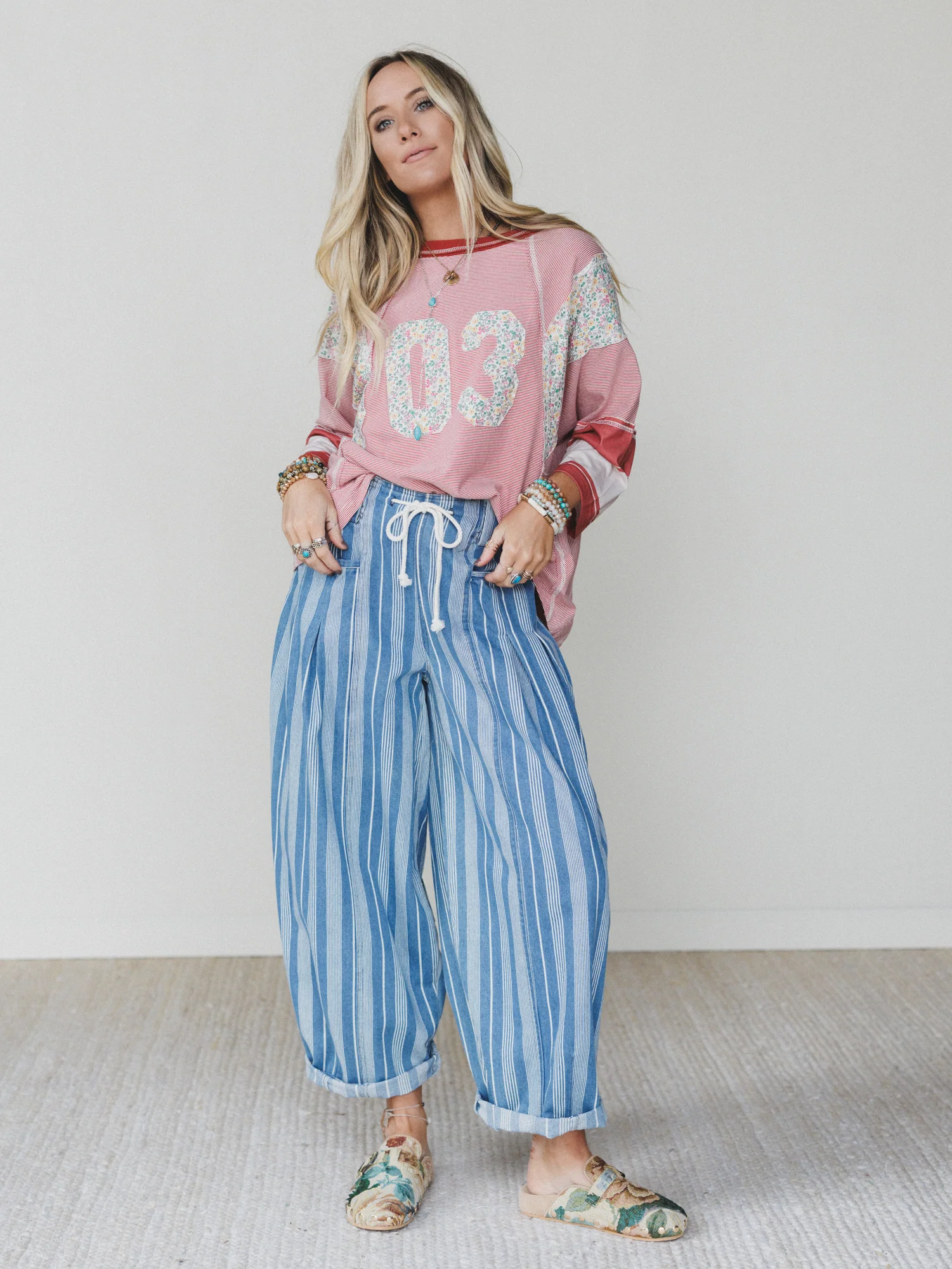 Right Step Striped Pants  - Light Denim - Image 5