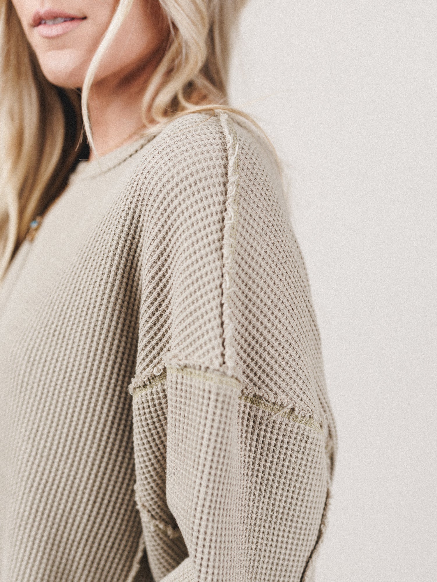 Riley Thermal Texture Oversized Pullover - Pale Olive - Image 2