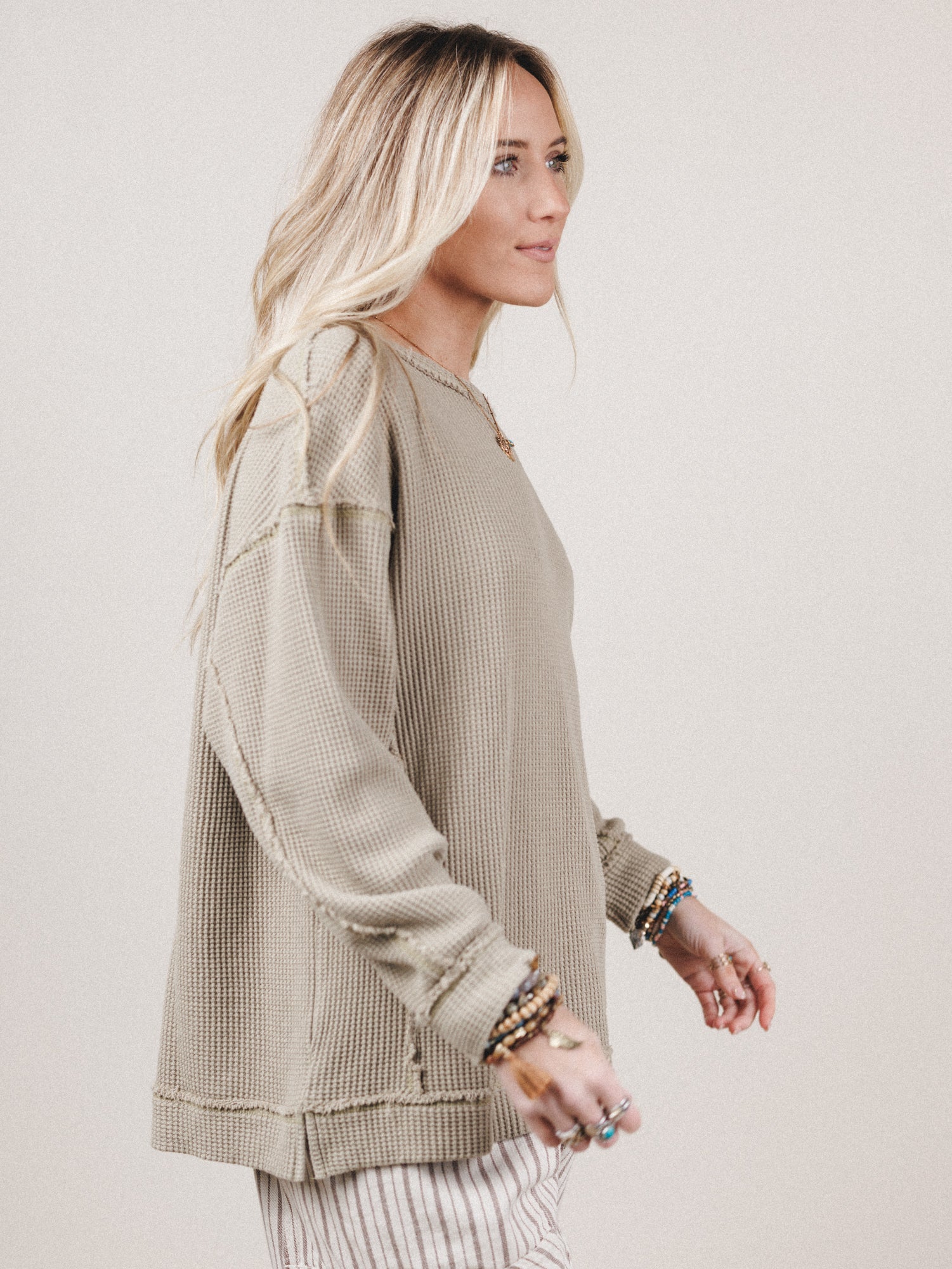 Riley Thermal Texture Oversized Pullover - Pale Olive - Image 3