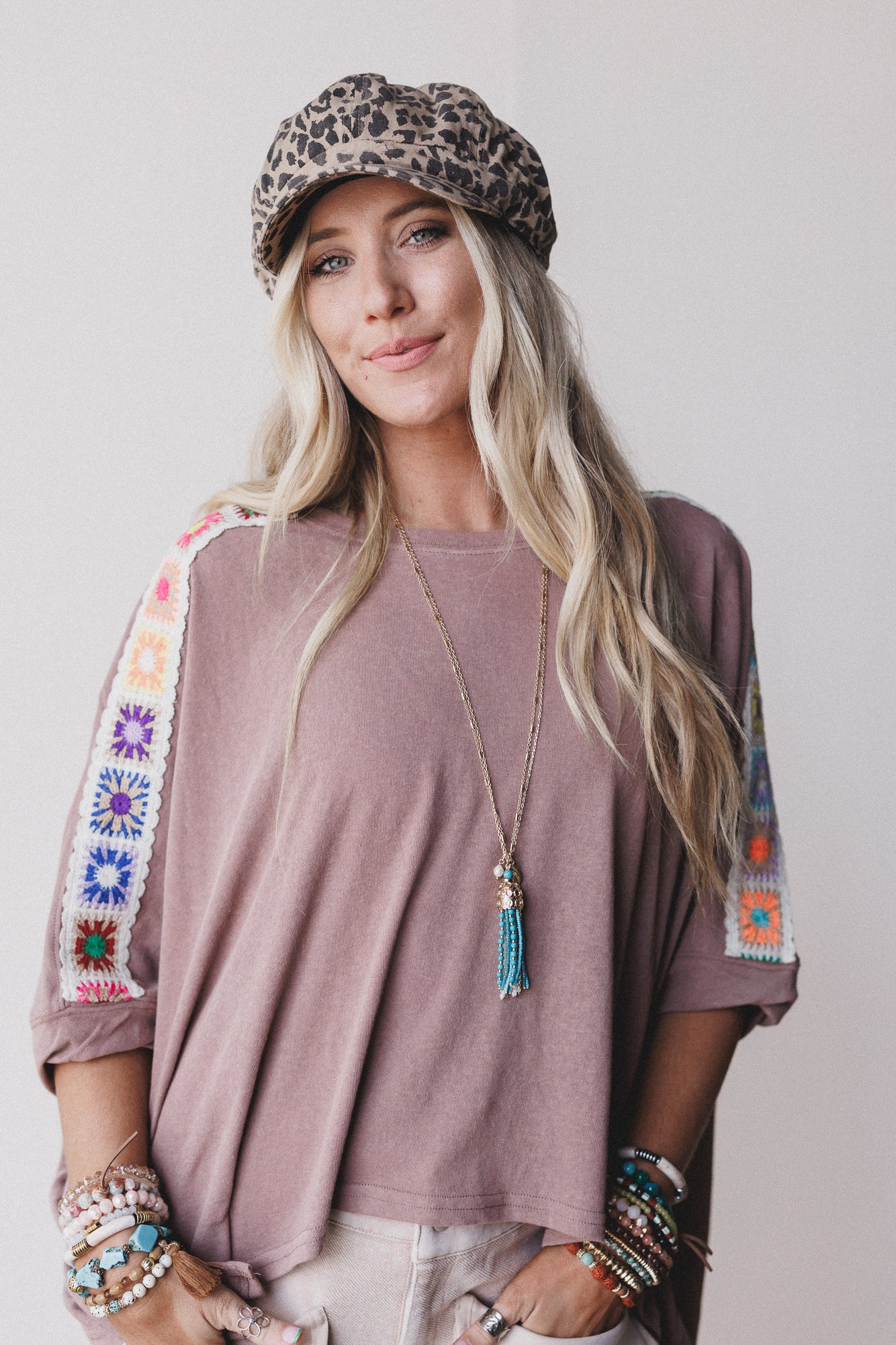 Riverbend Crochet Trim Top - Mocha - Image 3