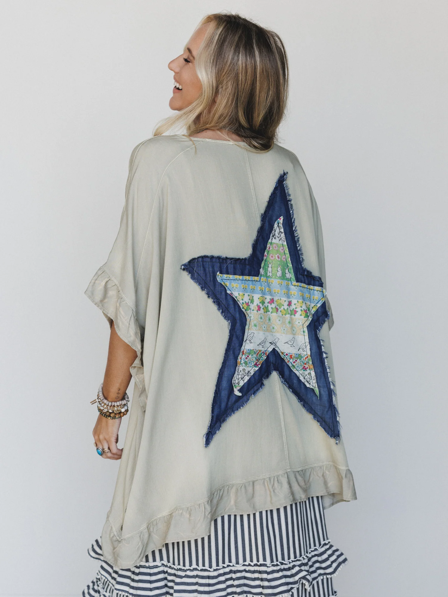 Robbie Star Patchwork Denim Jacket - Sage Grey - Image 6