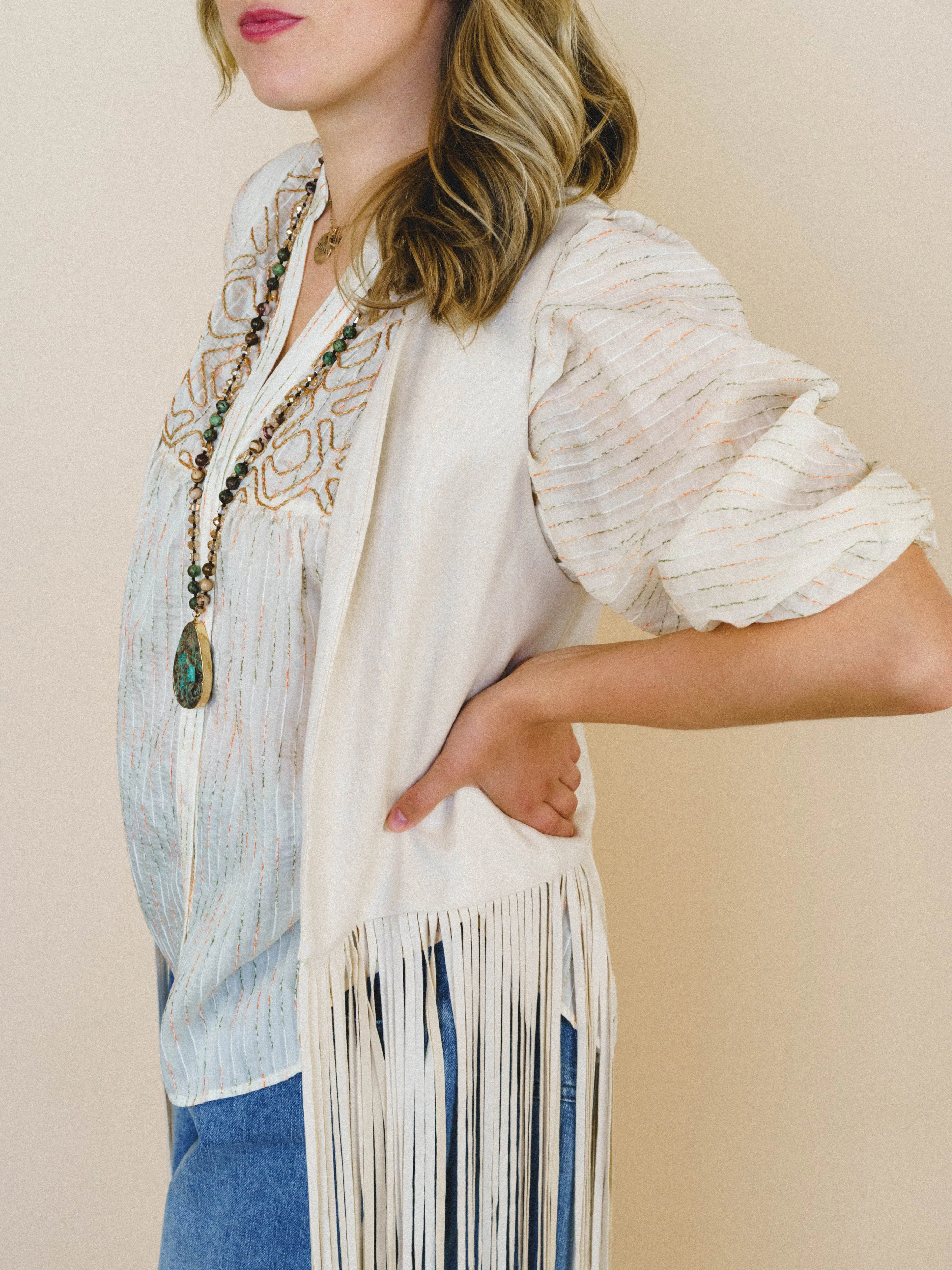 Rock the West Fringe Vest - Cream - Image 3