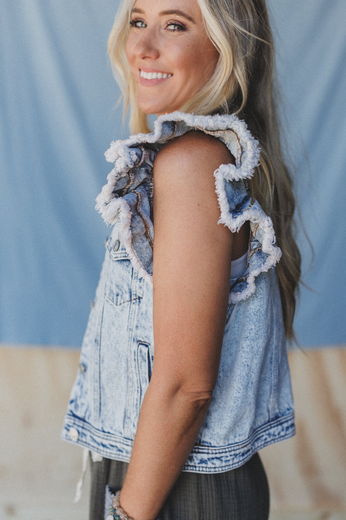 Ruffle And Roam Denim Jacket - Light Wash - Image 4