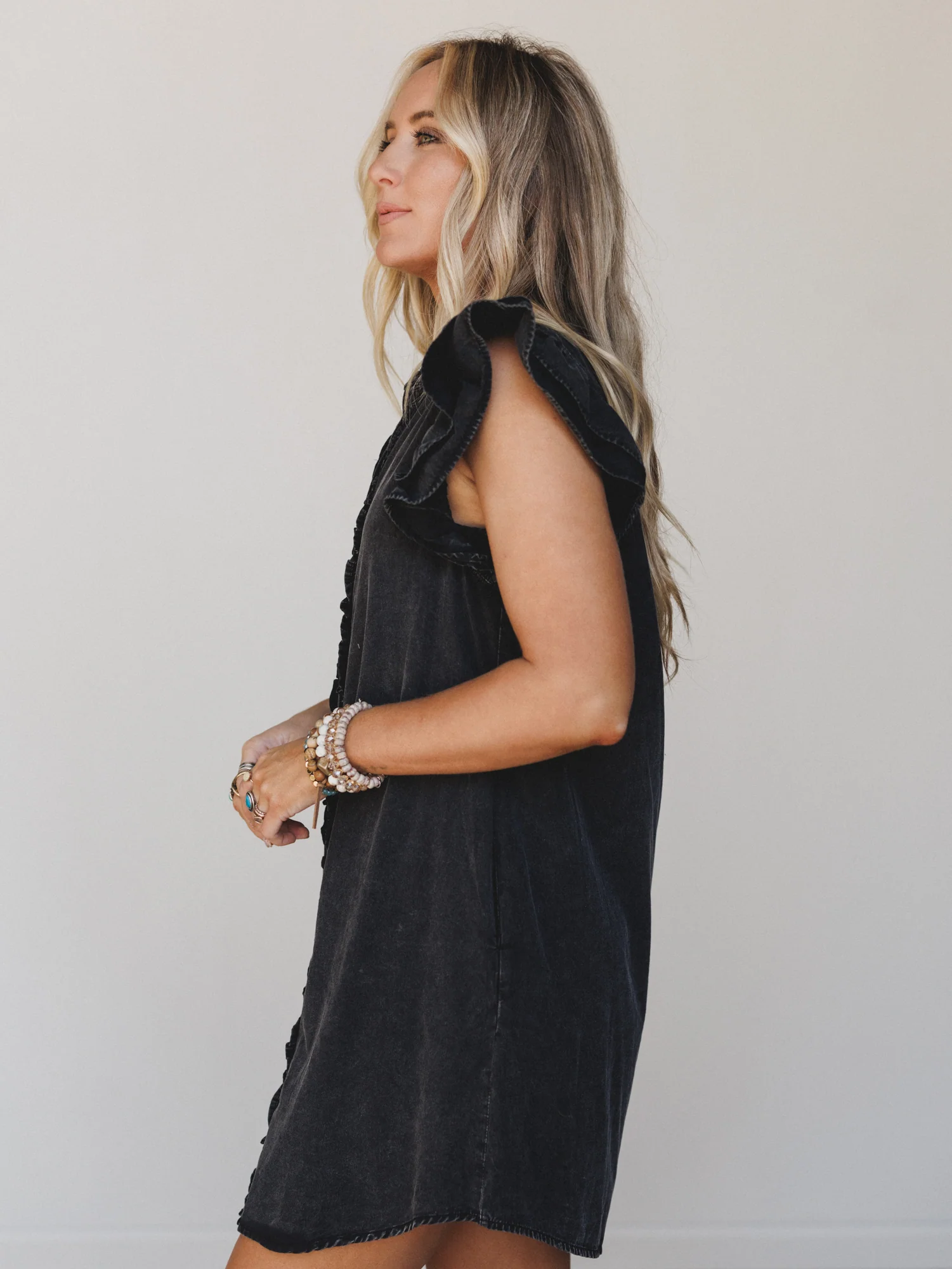 Ruffle Darling Dress  - Black - Image 3