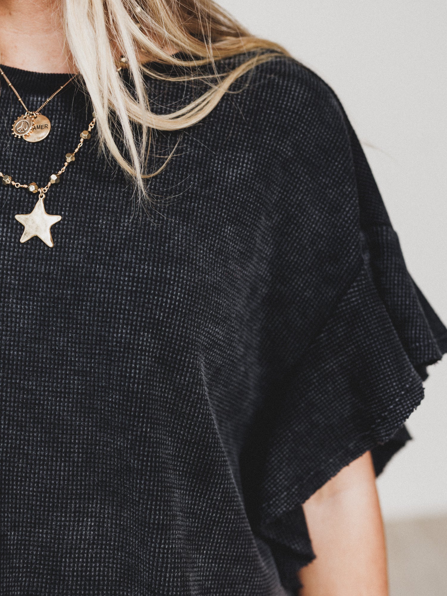Ruffle Sleeve Tee - Ash Black - Image 3