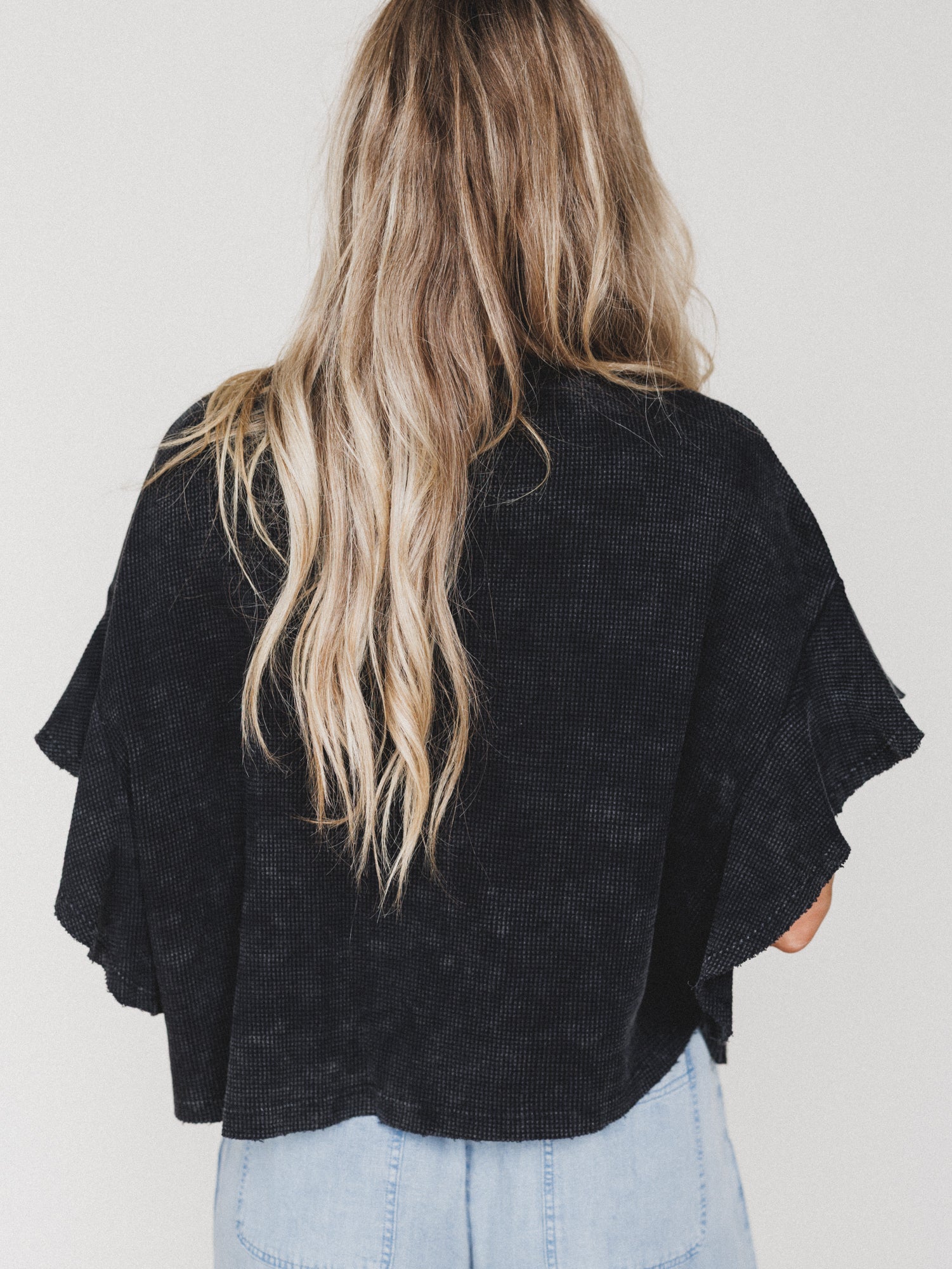 Ruffle Sleeve Tee - Ash Black - Image 4
