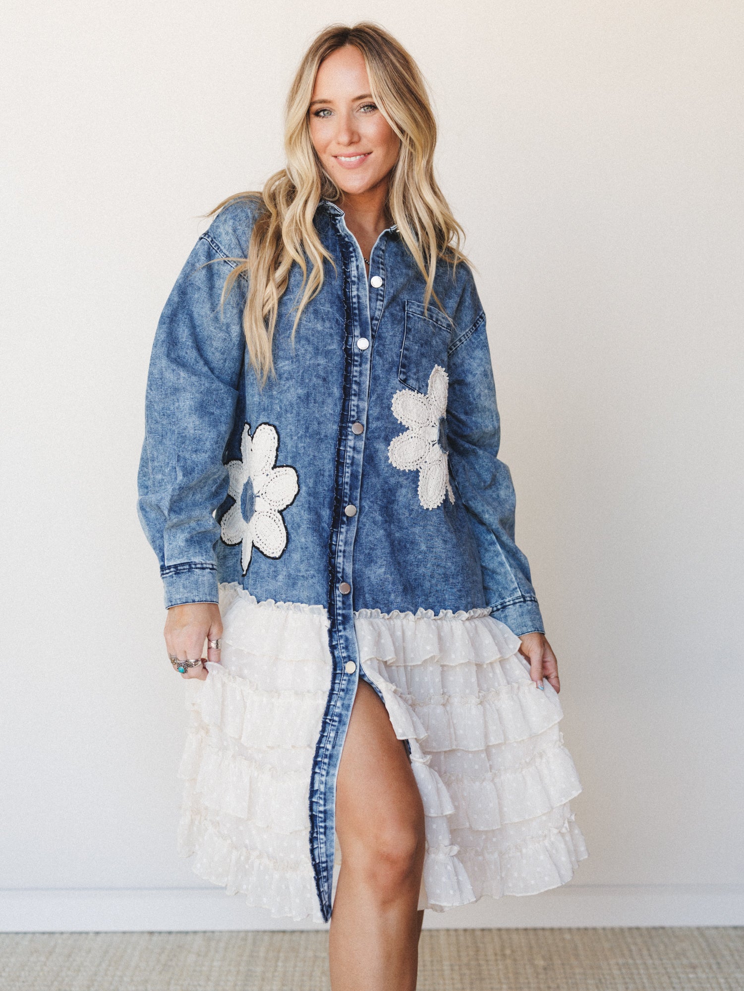 Ruffles of Flowers Jacket - Washed Indigo Blue - Image 2