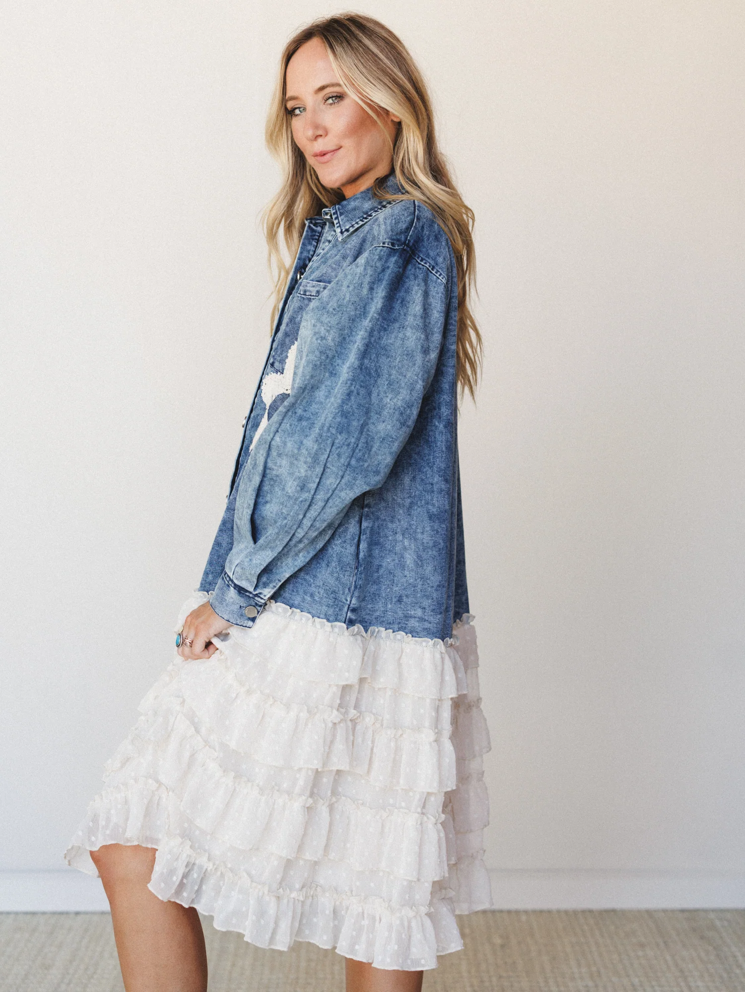Ruffles of Flowers Jacket - Washed Indigo Blue - Image 4