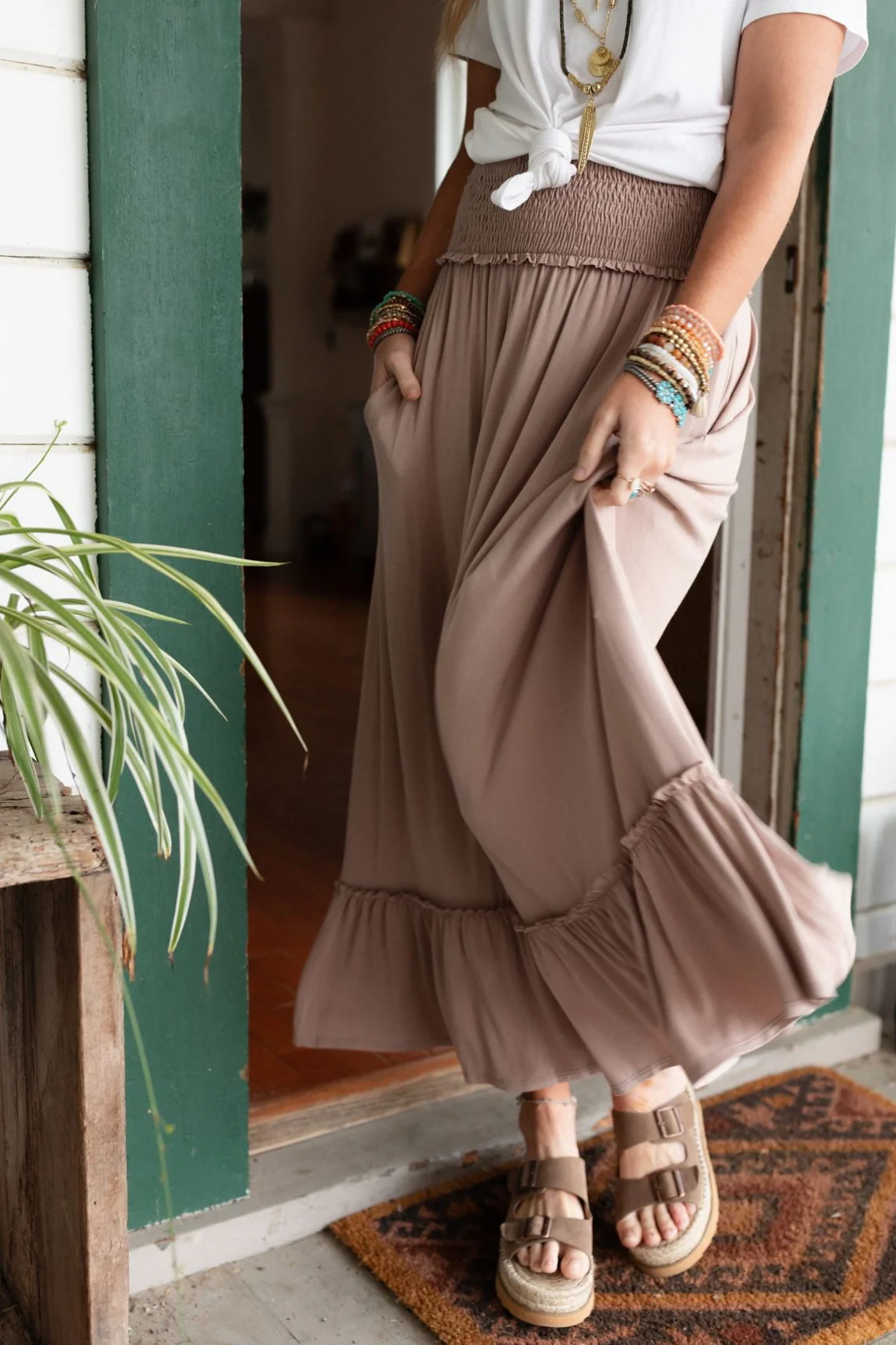 The Nest Rustic Romance Smocked Maxi Skirt - Dark Mocha - Image 2