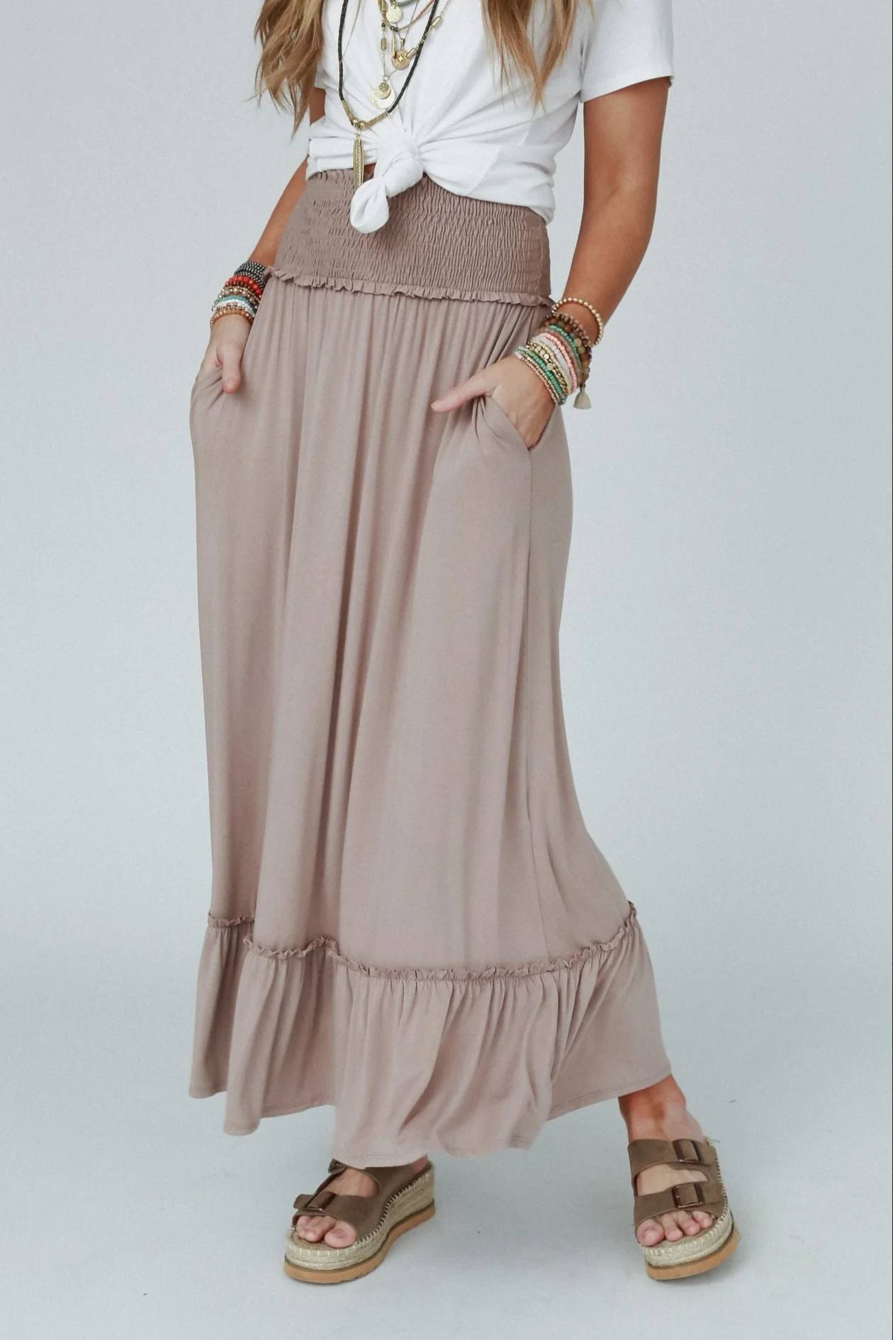 The Nest Rustic Romance Smocked Maxi Skirt - Dark Mocha - Image 3