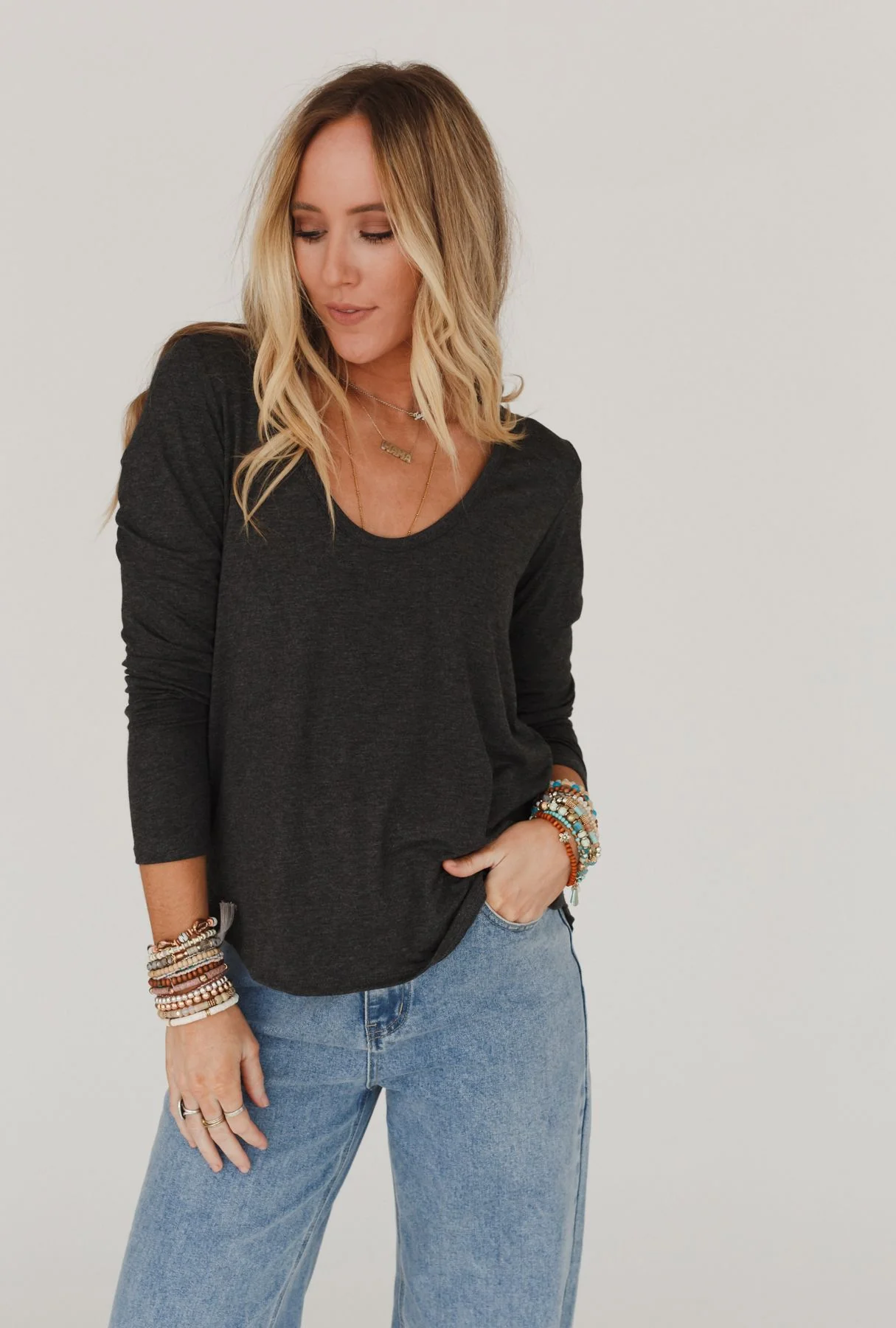 Ryder Long Sleeve Bralette Tee - Charcoal - Image 4