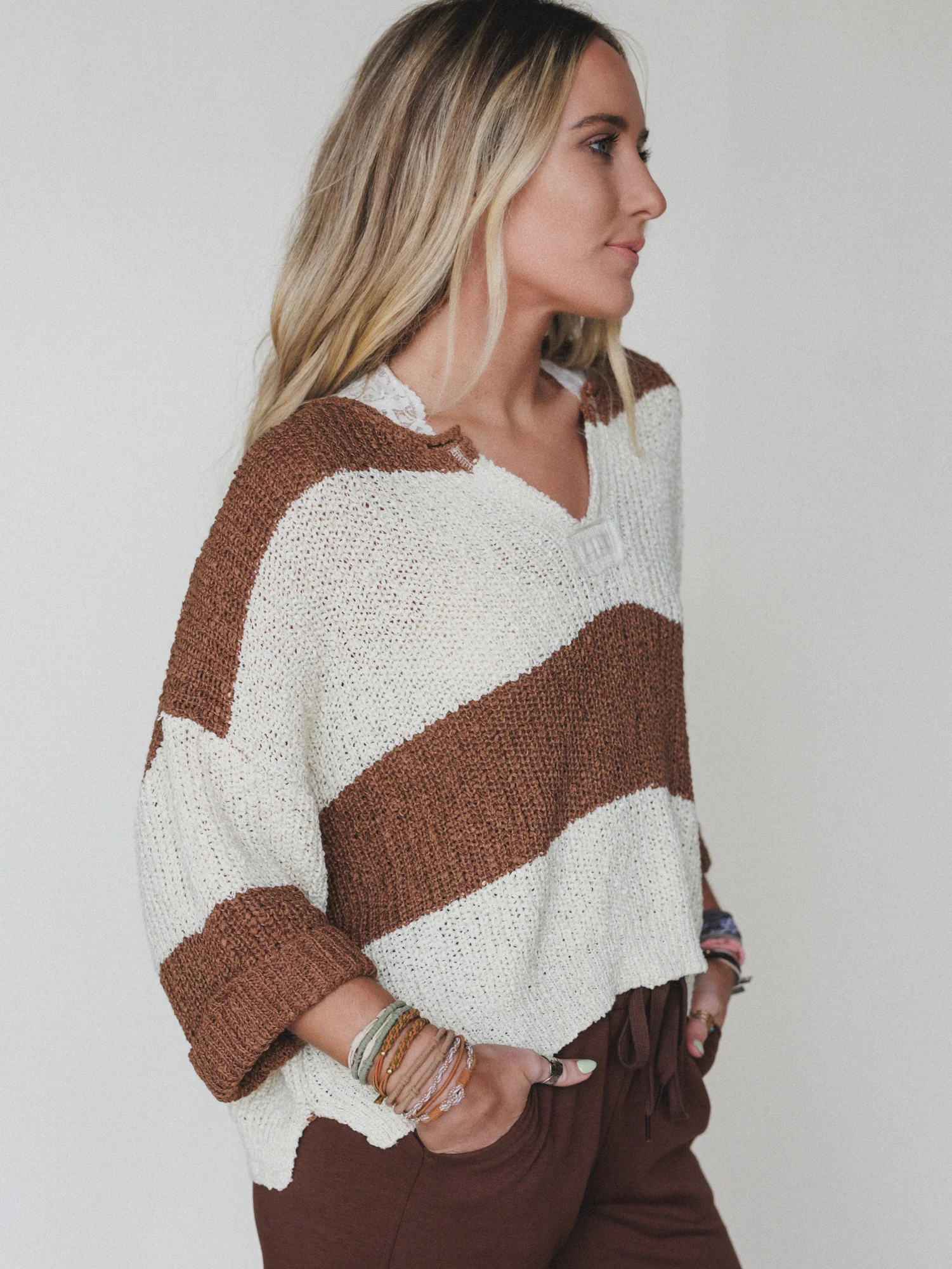 Sandy Stripes Sweater - Deep Camel