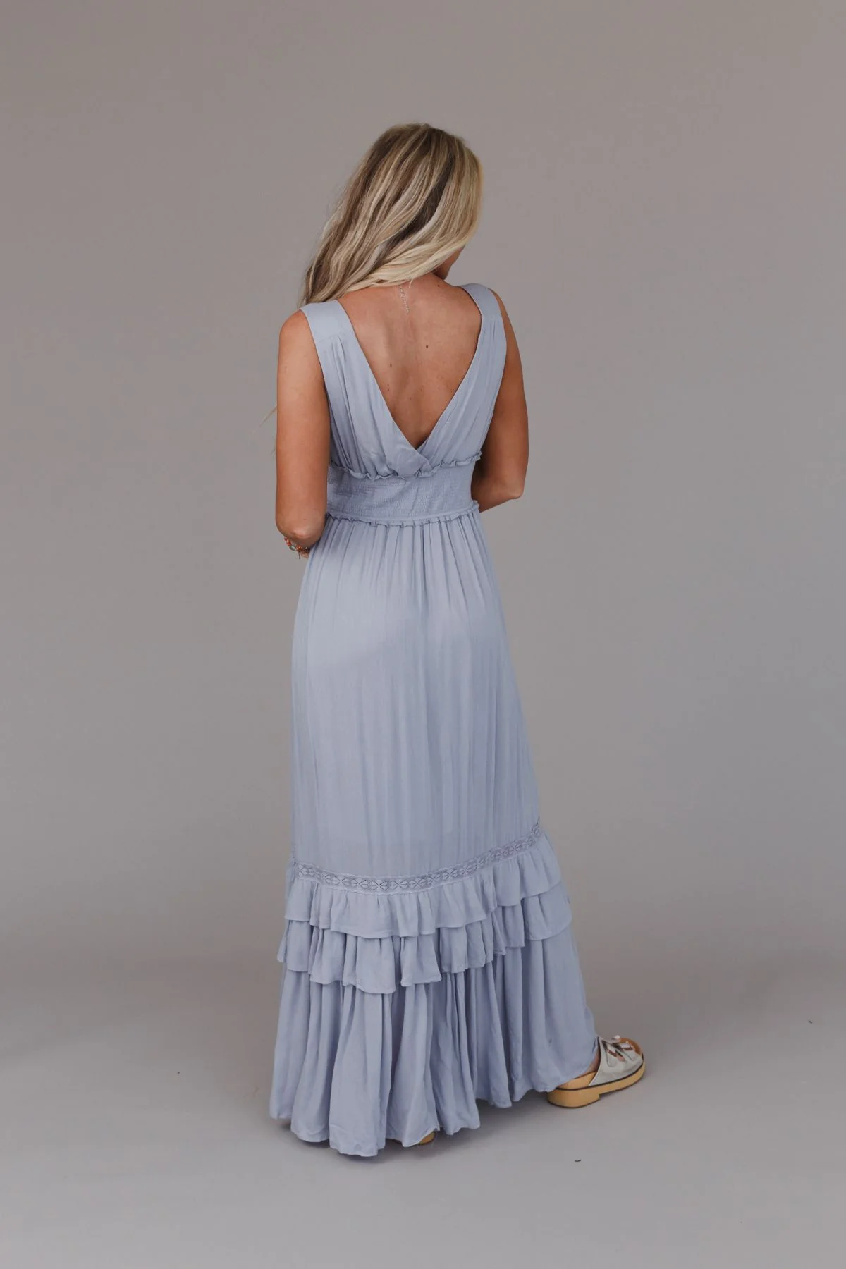 Santa Maria Tiered Lace Maxi Dress - Washed Gray - Image 2