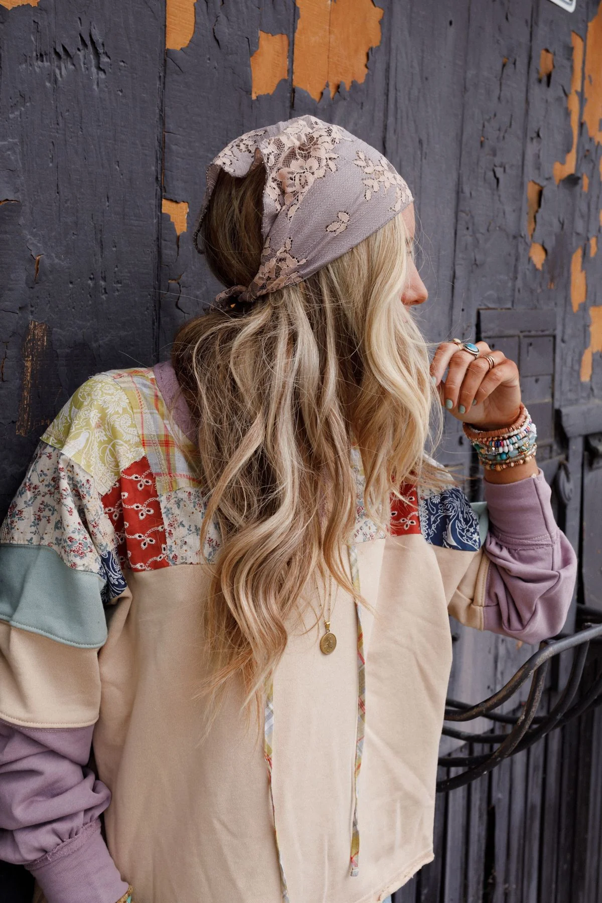 Sarah Floral Lace Headscarf - Gray - Image 10