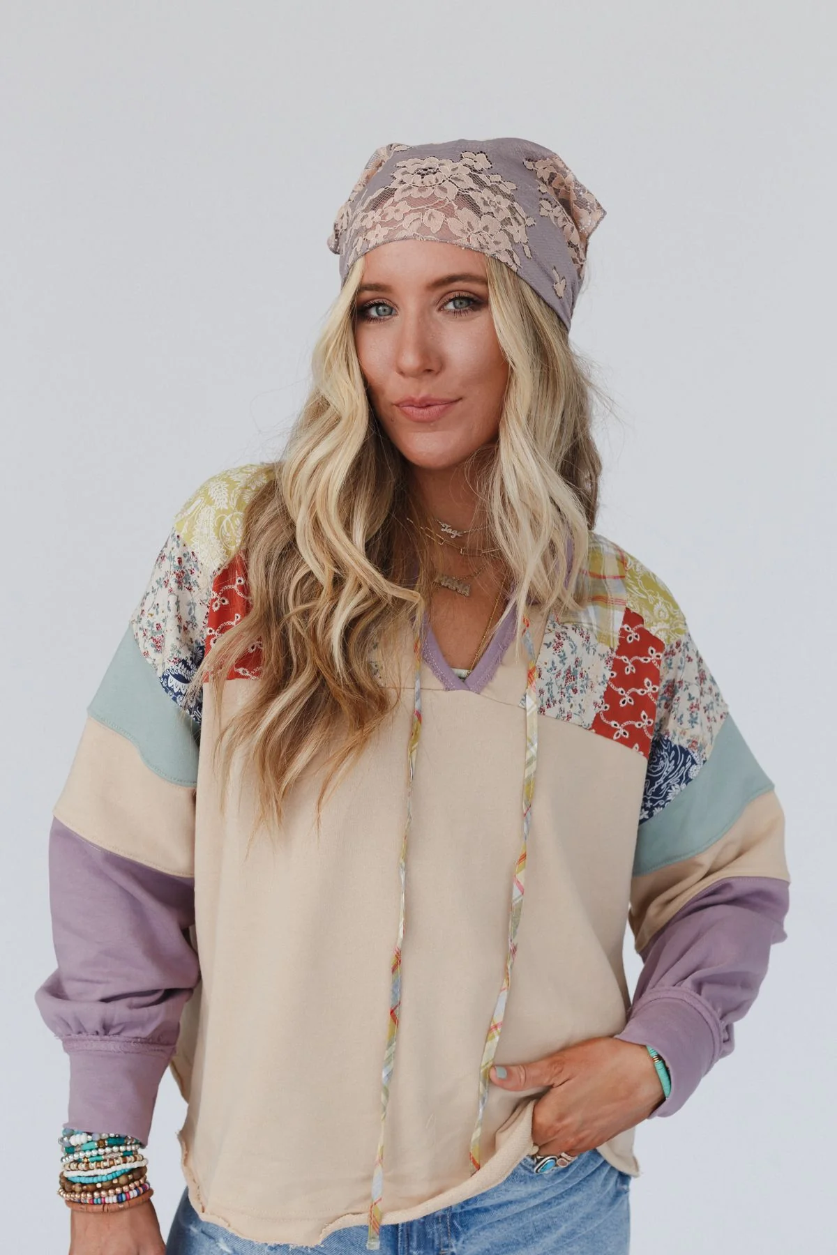 Sarah Floral Lace Headscarf - Gray - Image 8