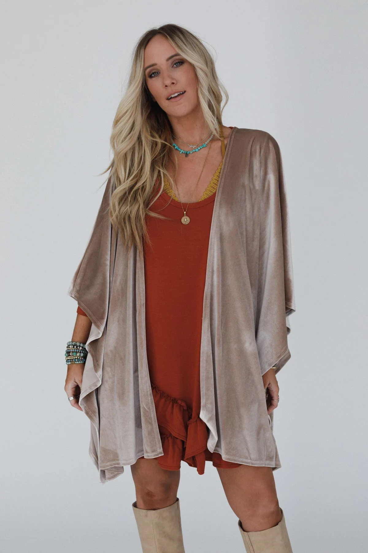 The Nest Savoy Velvet Kimono - Taupe - Image 3