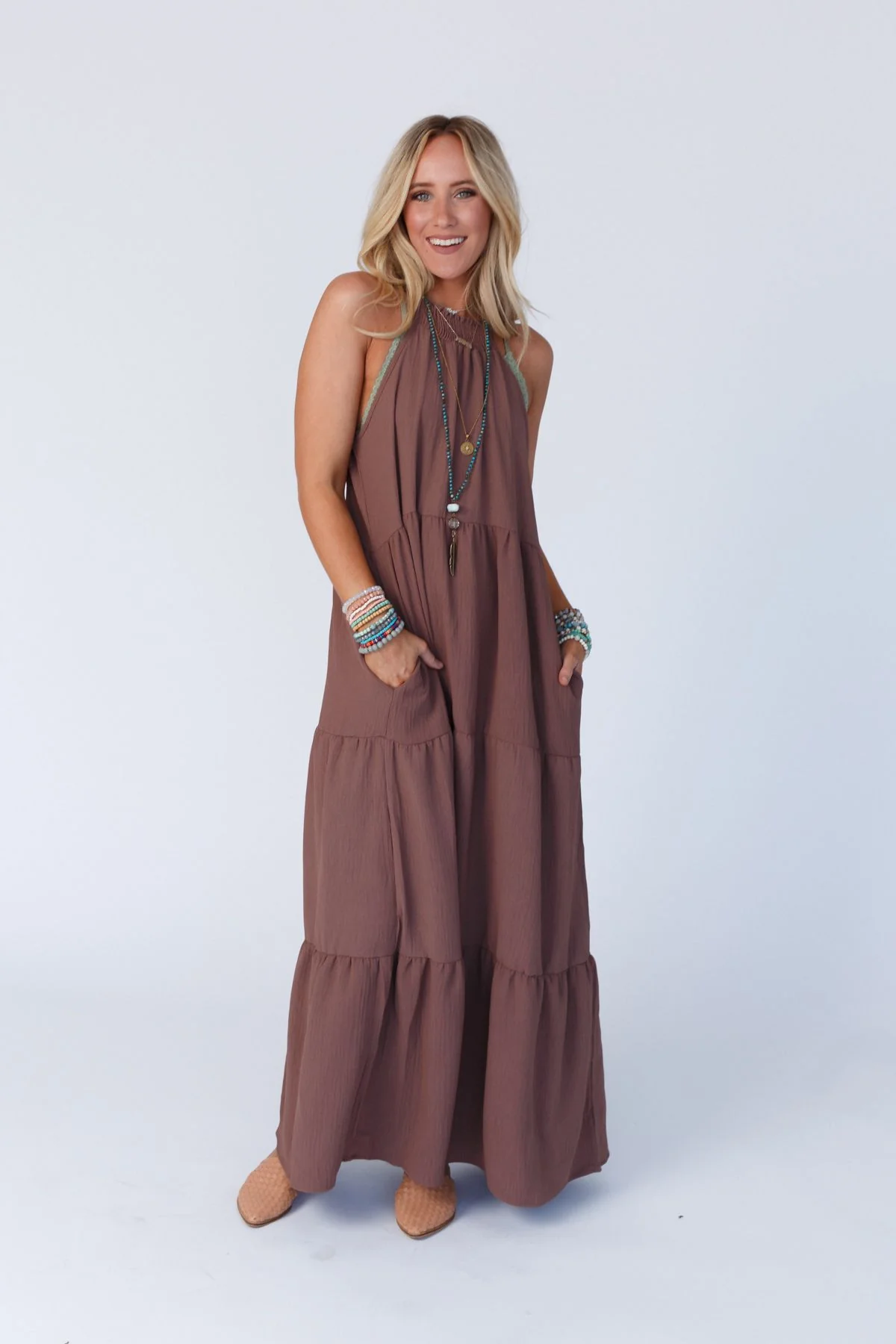 The Nest Scarlett Baby Waffle Tiered Maxi Dress - Mocha - Image 6