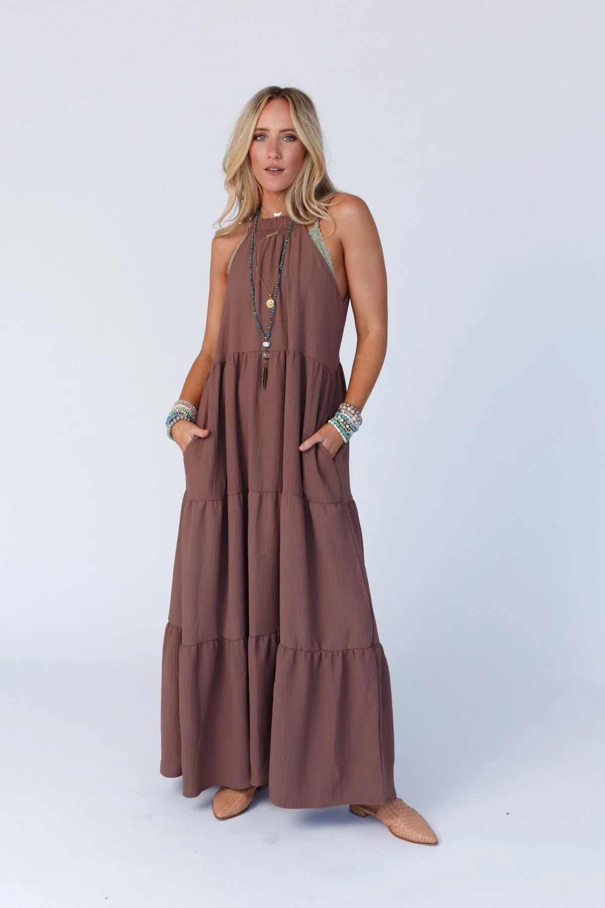 The Nest Scarlett Baby Waffle Tiered Maxi Dress - Mocha - Image 7