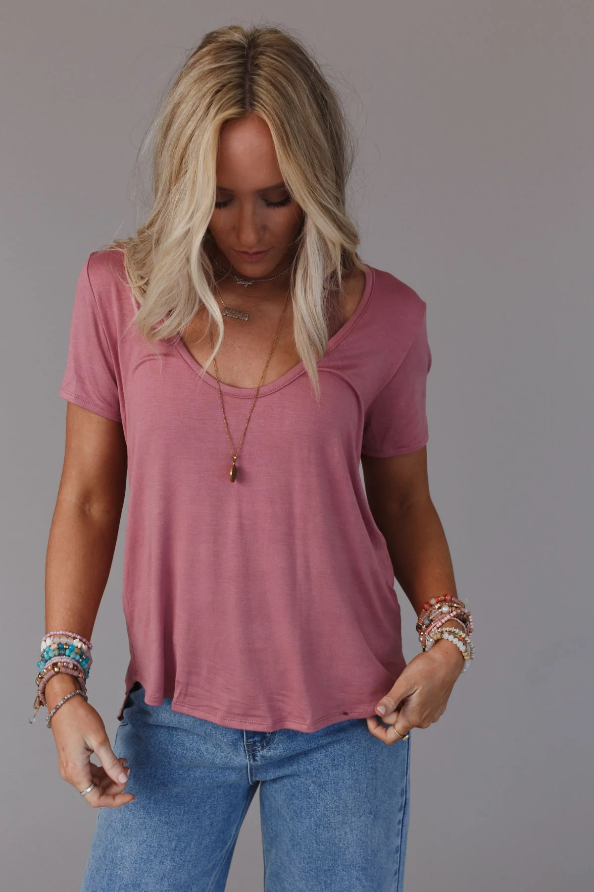 Scoop Neck Bralette Tee - Mauve - Image 6