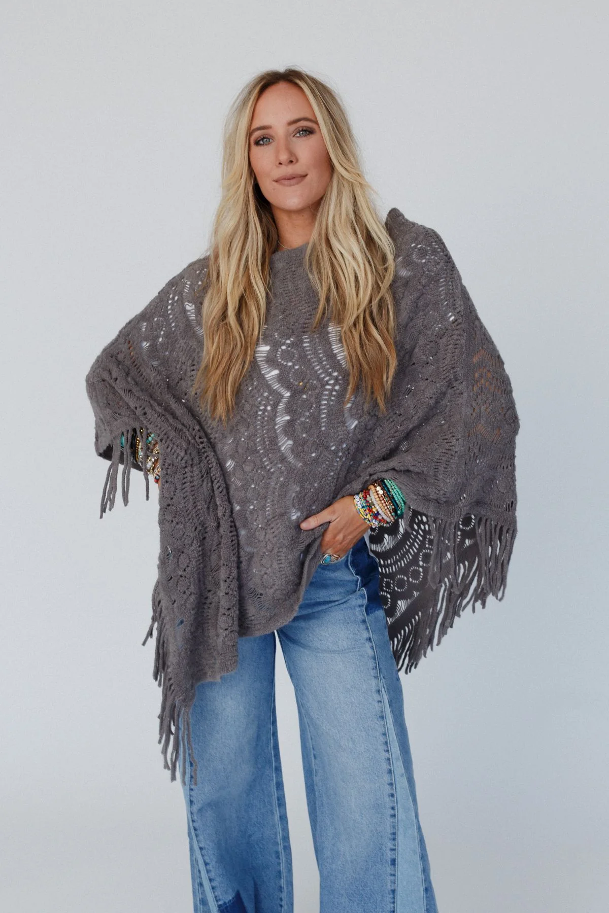 Sea Beyond Lace Poncho - Gray - Image 6