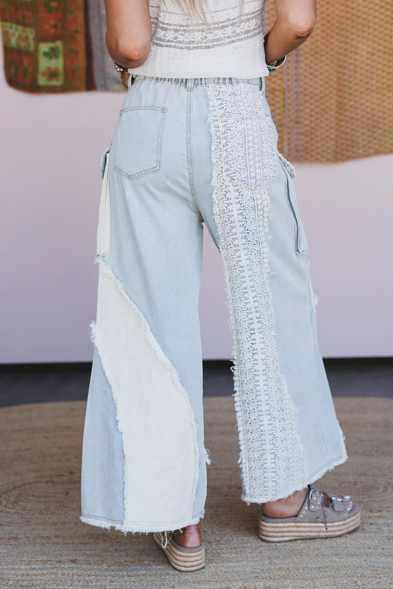 Seaside Bloom Crochet Detail Pants - Denim - Image 2