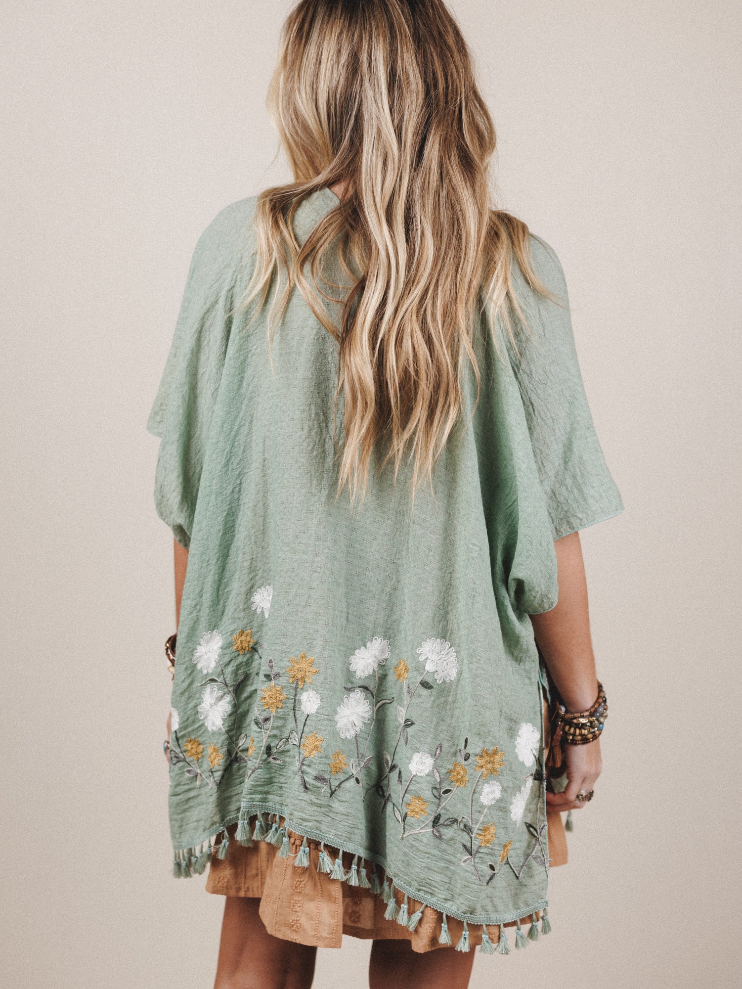 Secret Meadow Embroidered Kimono - Sage - Image 4