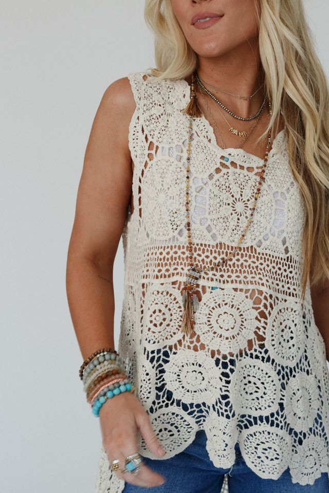 Serene Dream Crochet Lace Top - Natural - Image 4