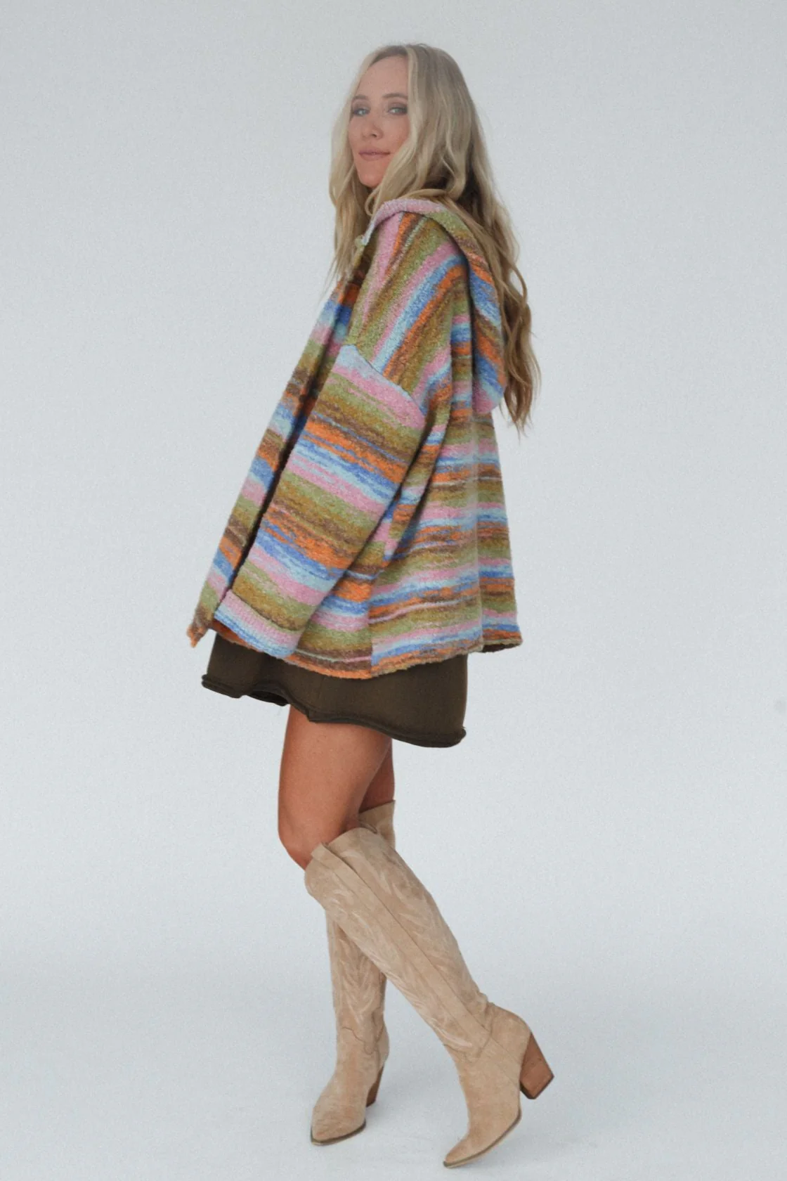 Shanae Striped Hoodie Cardigan - Blue Multi