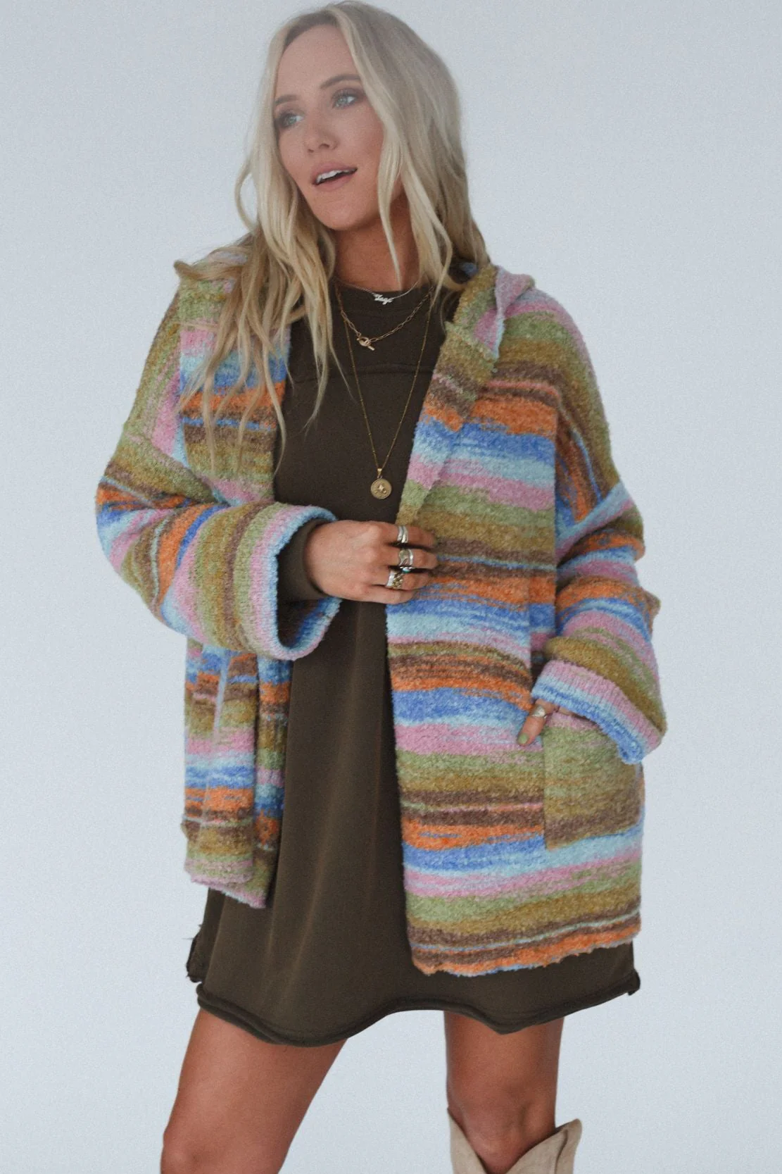 Shanae Striped Hoodie Cardigan - Blue Multi - Image 2