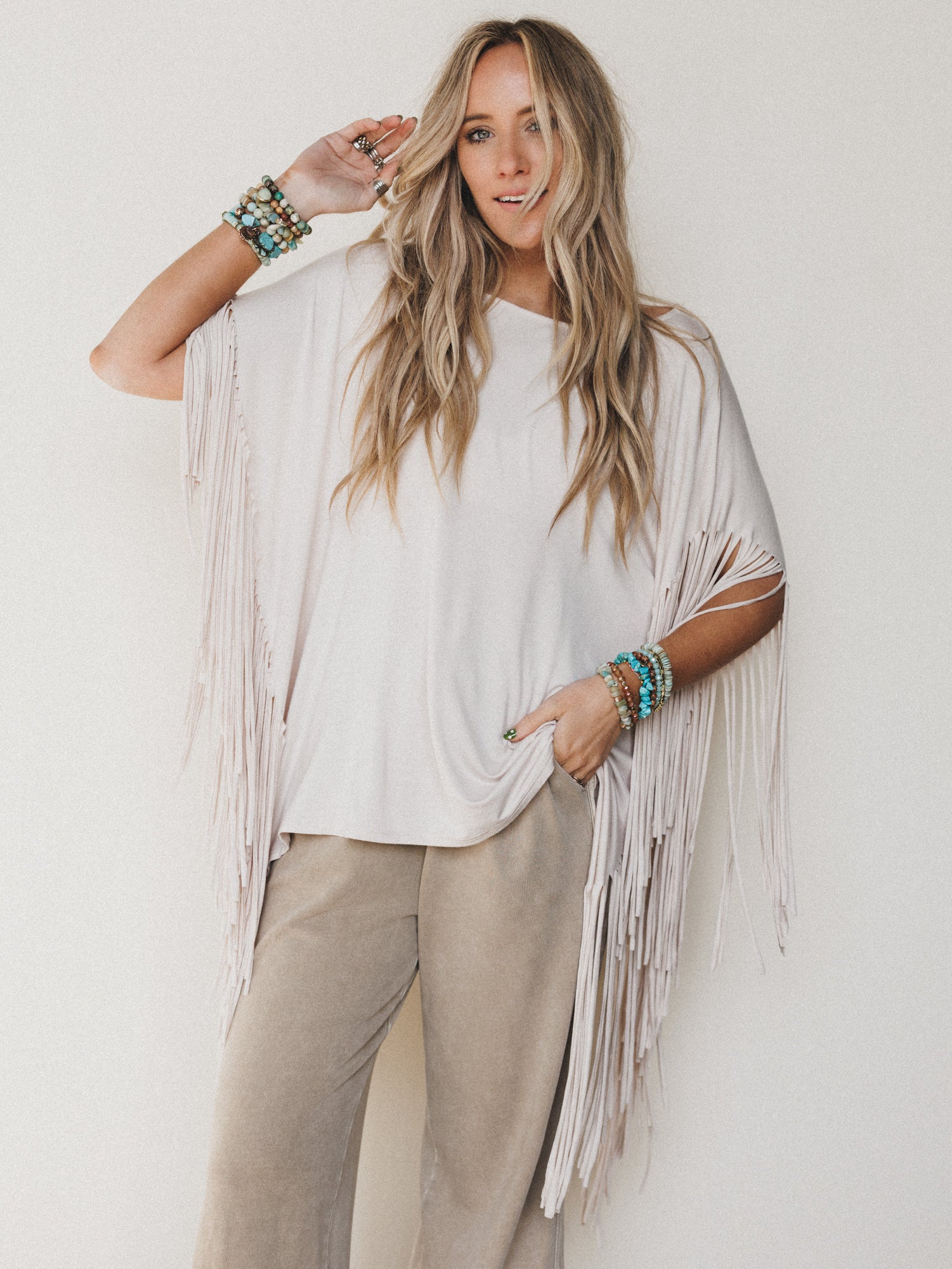 The Nest Showstopper Fringe Top - Oat - Pre Order