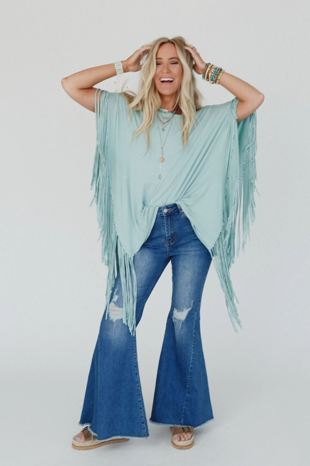 The Nest Showstopper Fringe Top - Washed Seafoam - Image 4