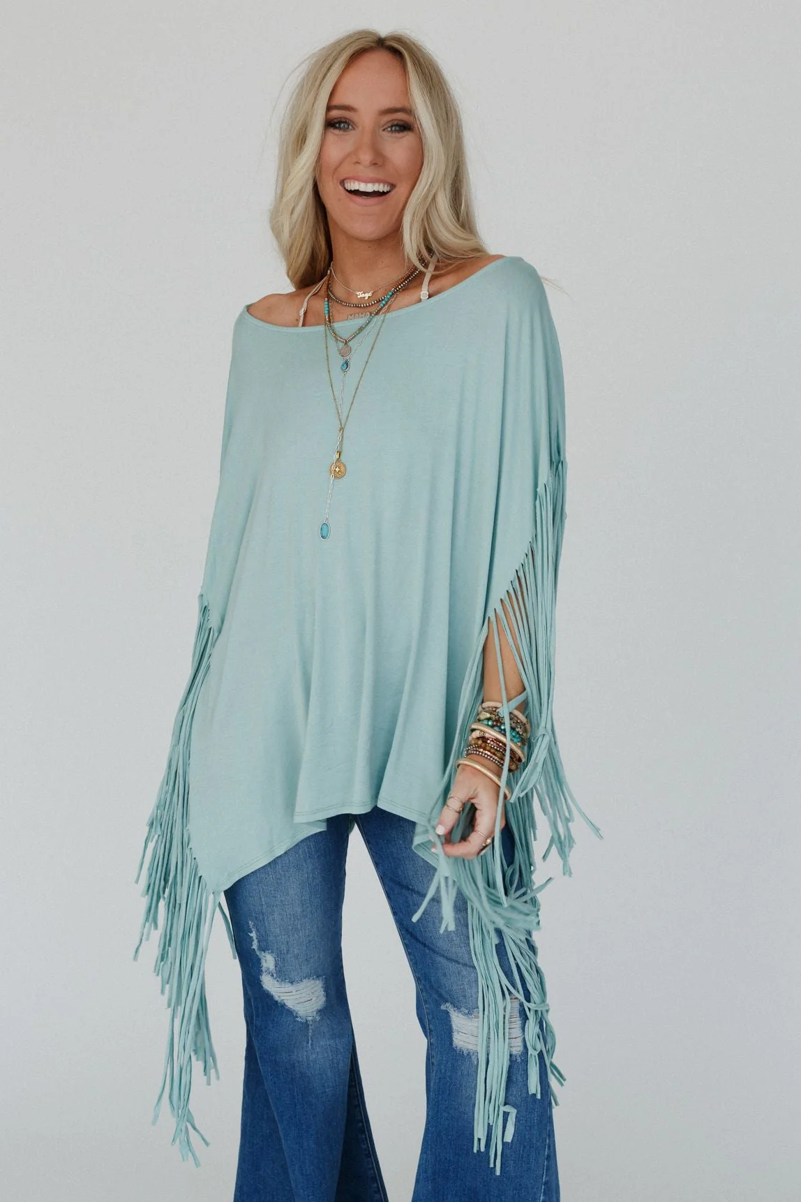 The Nest Showstopper Fringe Top - Washed Seafoam - Image 6