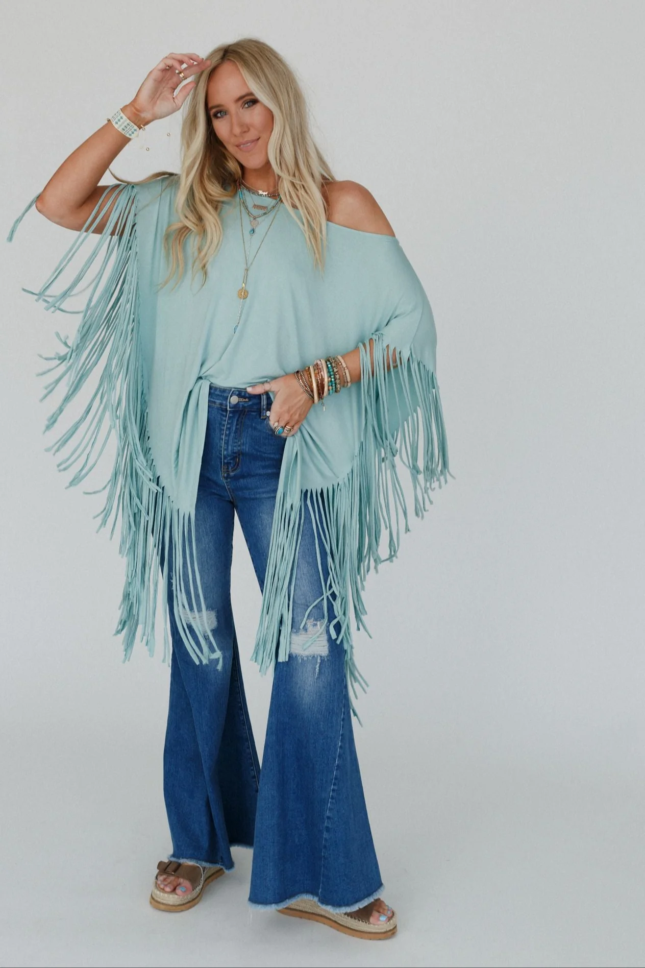 The Nest Showstopper Fringe Top - Washed Seafoam - Pre Order