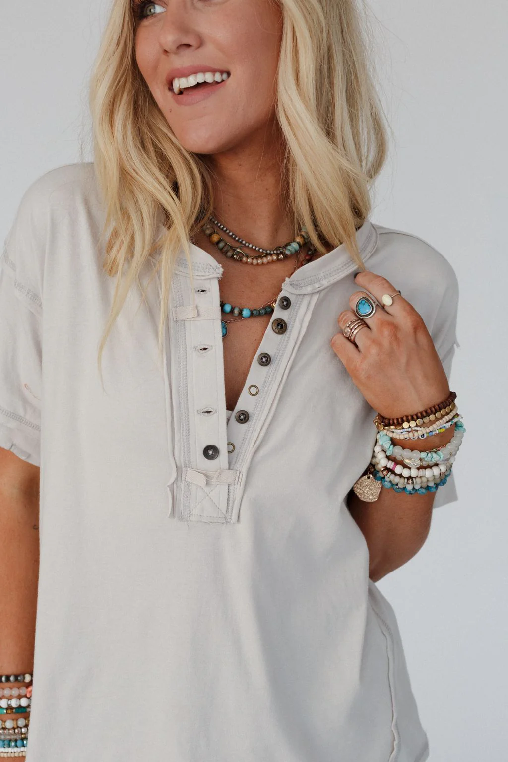 Sienna Henley Top - Beige - Image 2