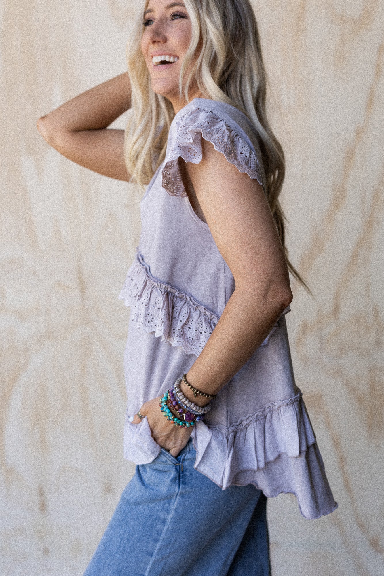 Simple Sweet Ruffle Tunic - Purple Mocha